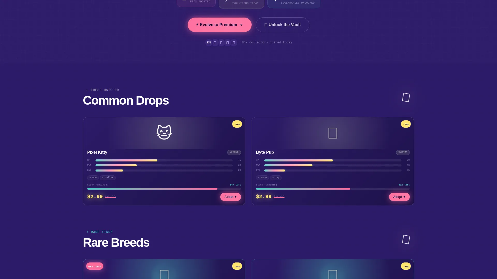 Neo-Retro Virtual Pet Shop Landing Page Template