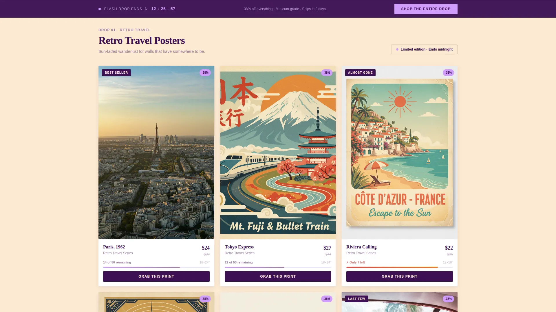 Vintage Prints Landing Page Template for Wall Art Stores