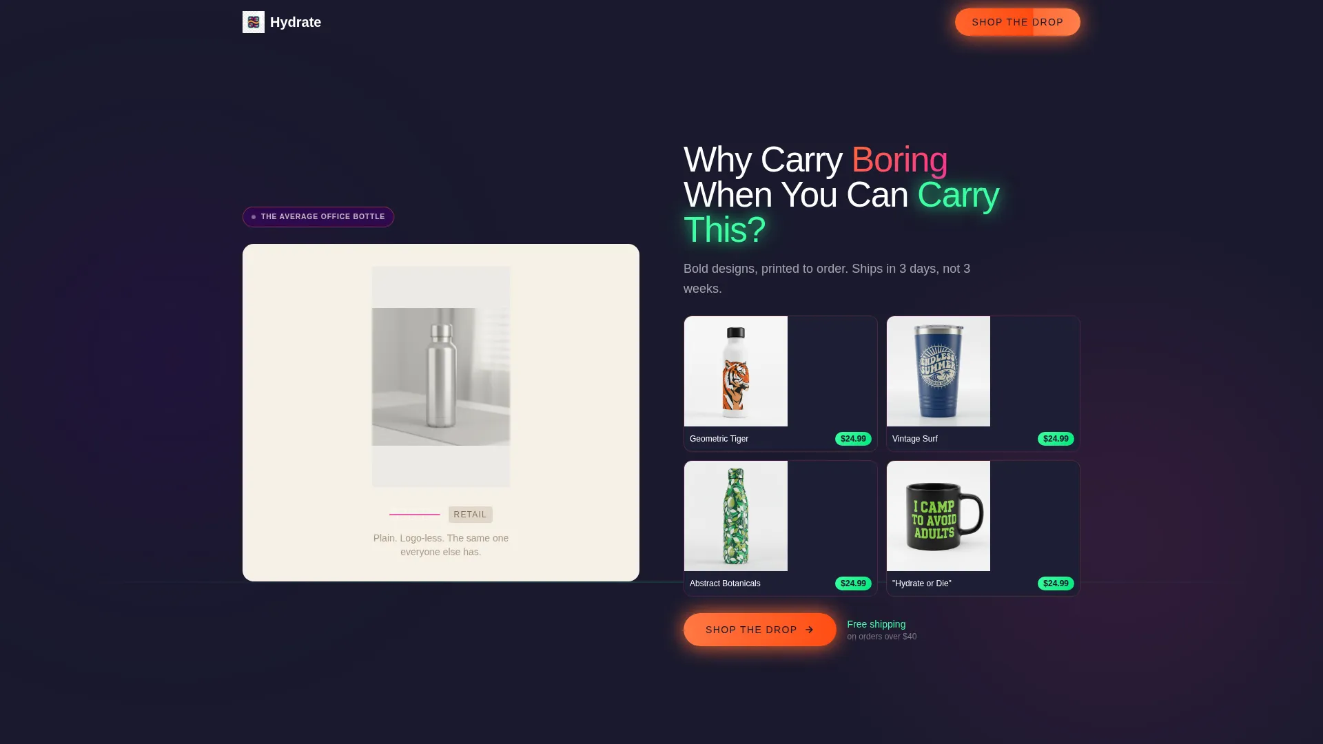 Premium Beverage Drinkware Landing Page Template