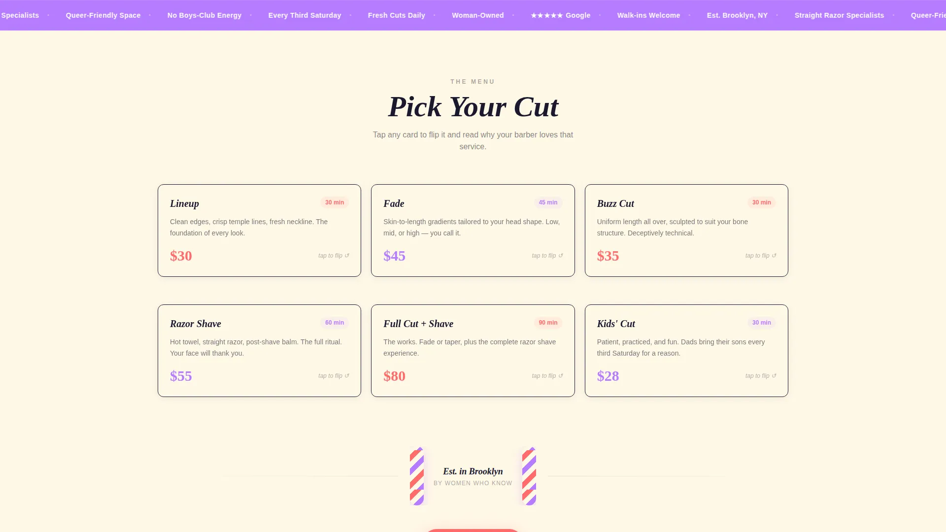 Bold Woman-Owned Barbershop Landing Page Template