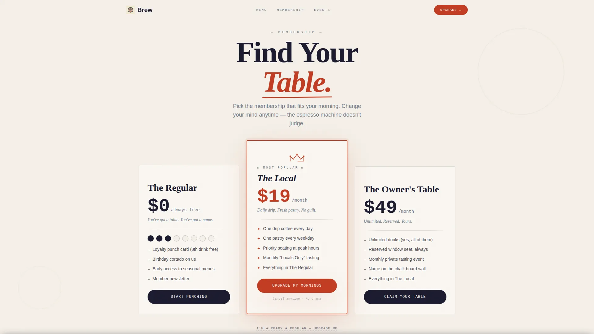 Charming Café Landing Page Template for Membership