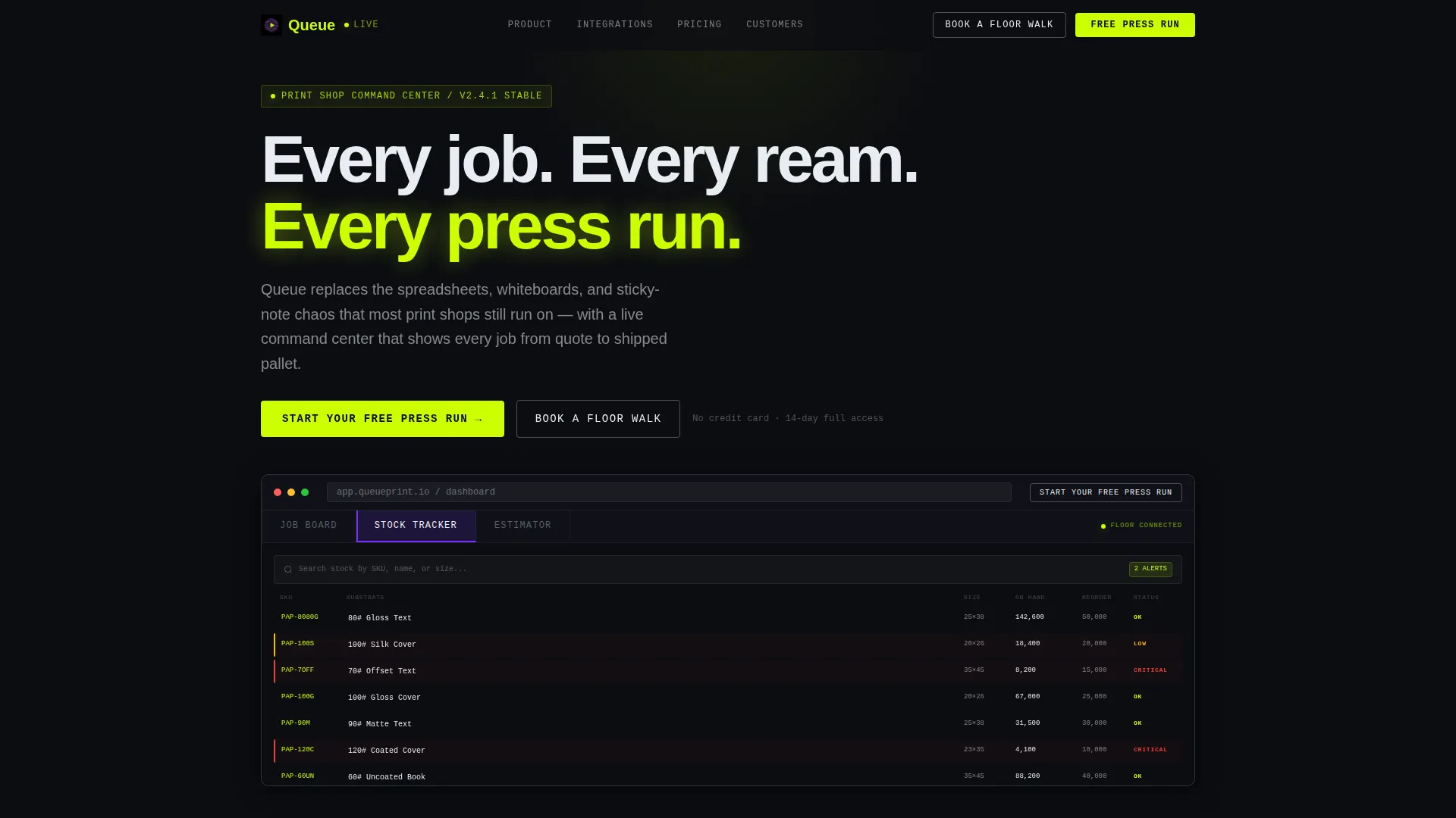 Print Shop Management Software Landing Page