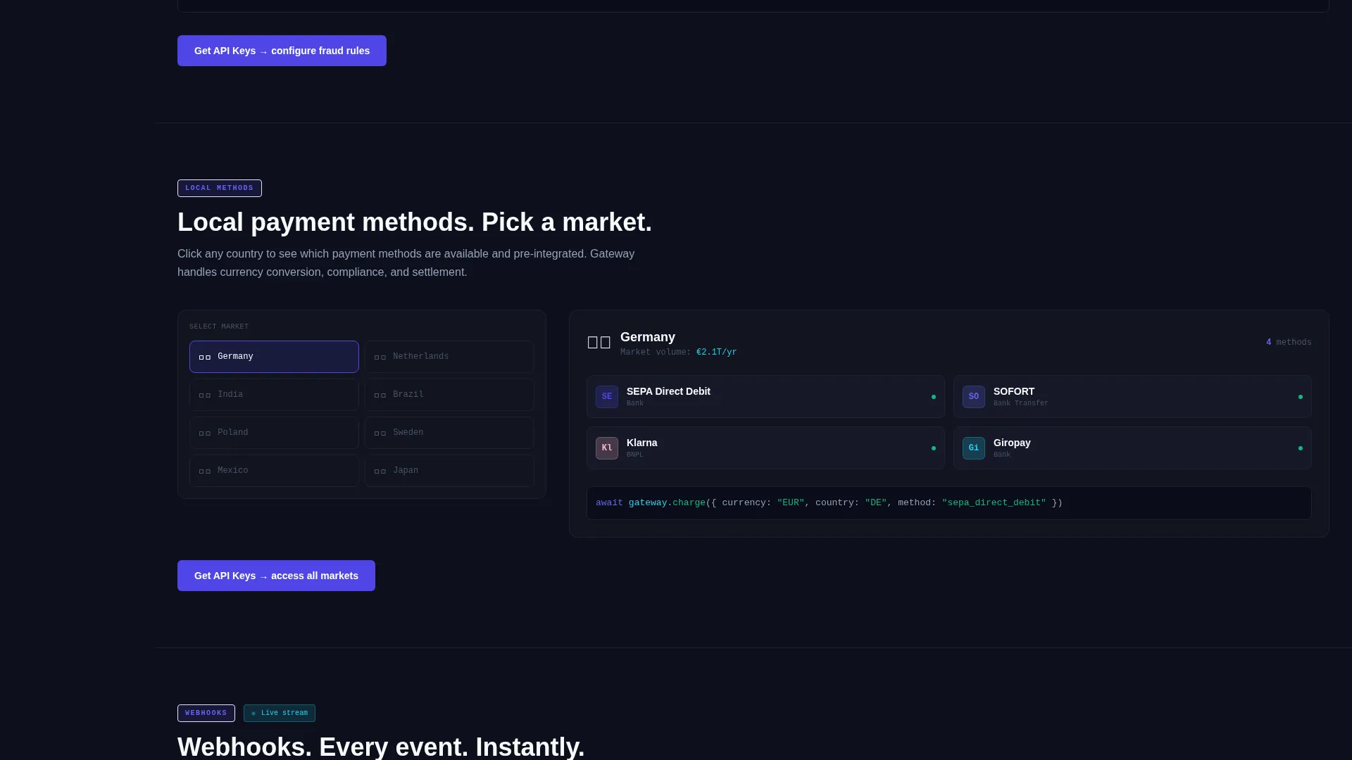 Payment API Landing Page Template for Developer Teams