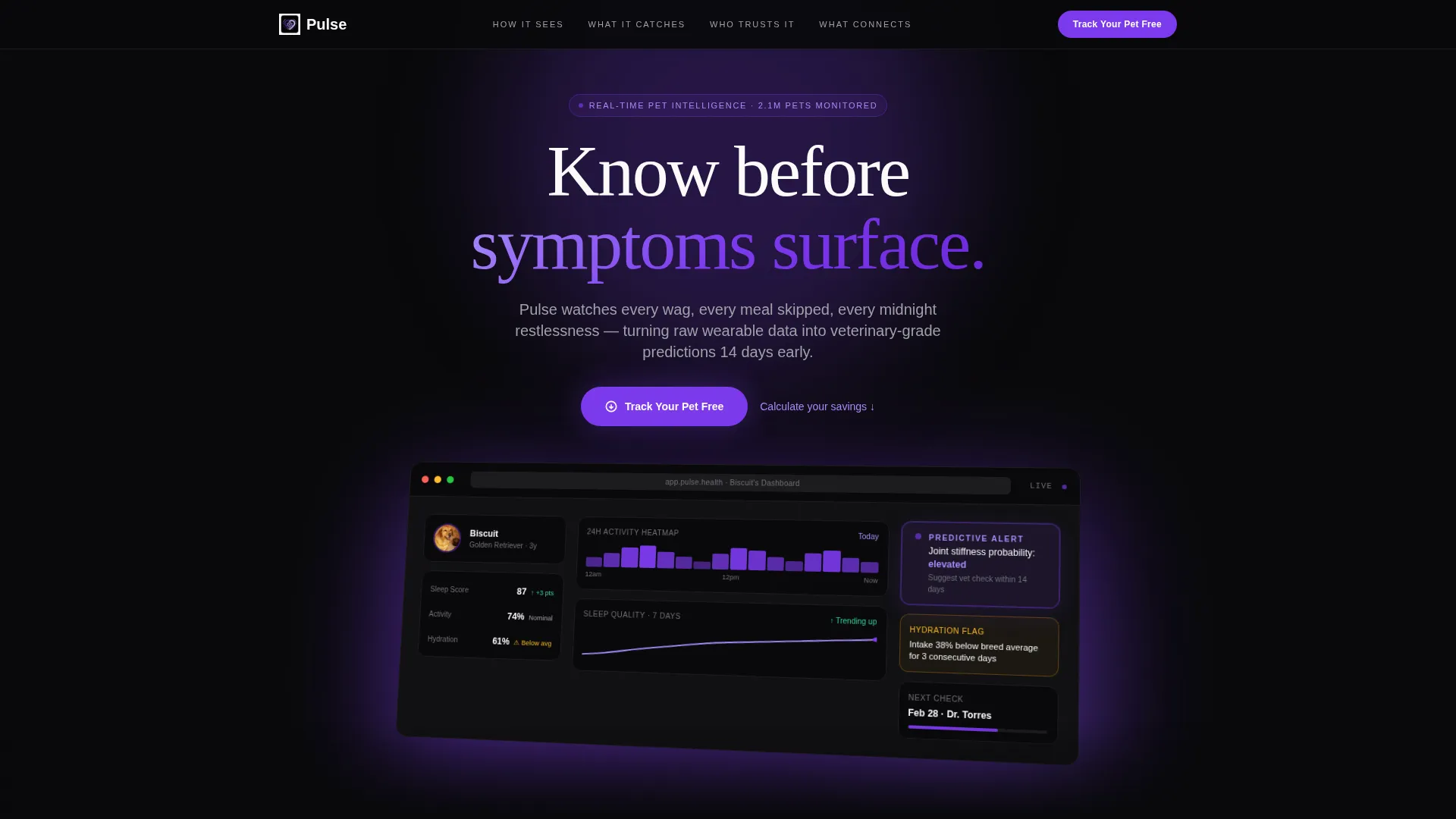 Predictive Pet Care AI Analytics Landing Page Template