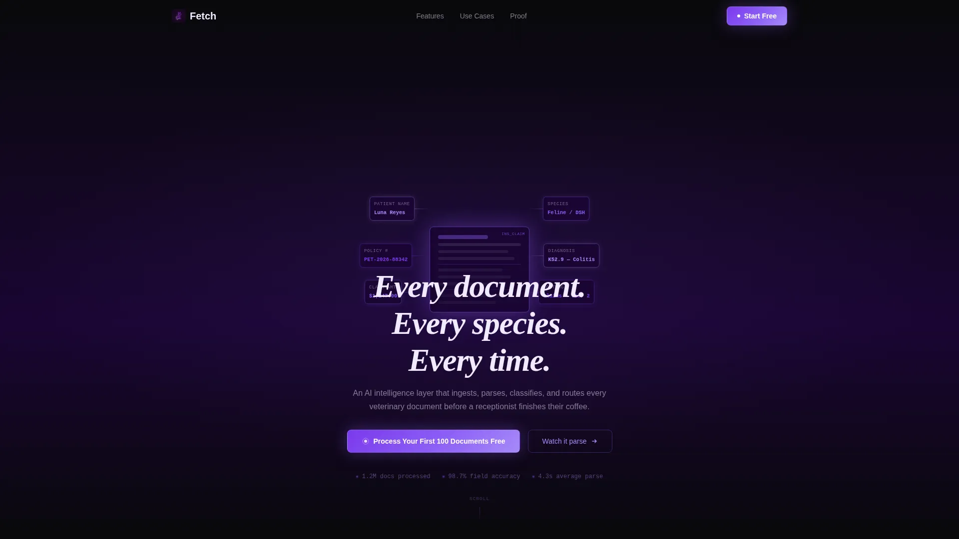 Veterinary AI Document Processing Landing Page