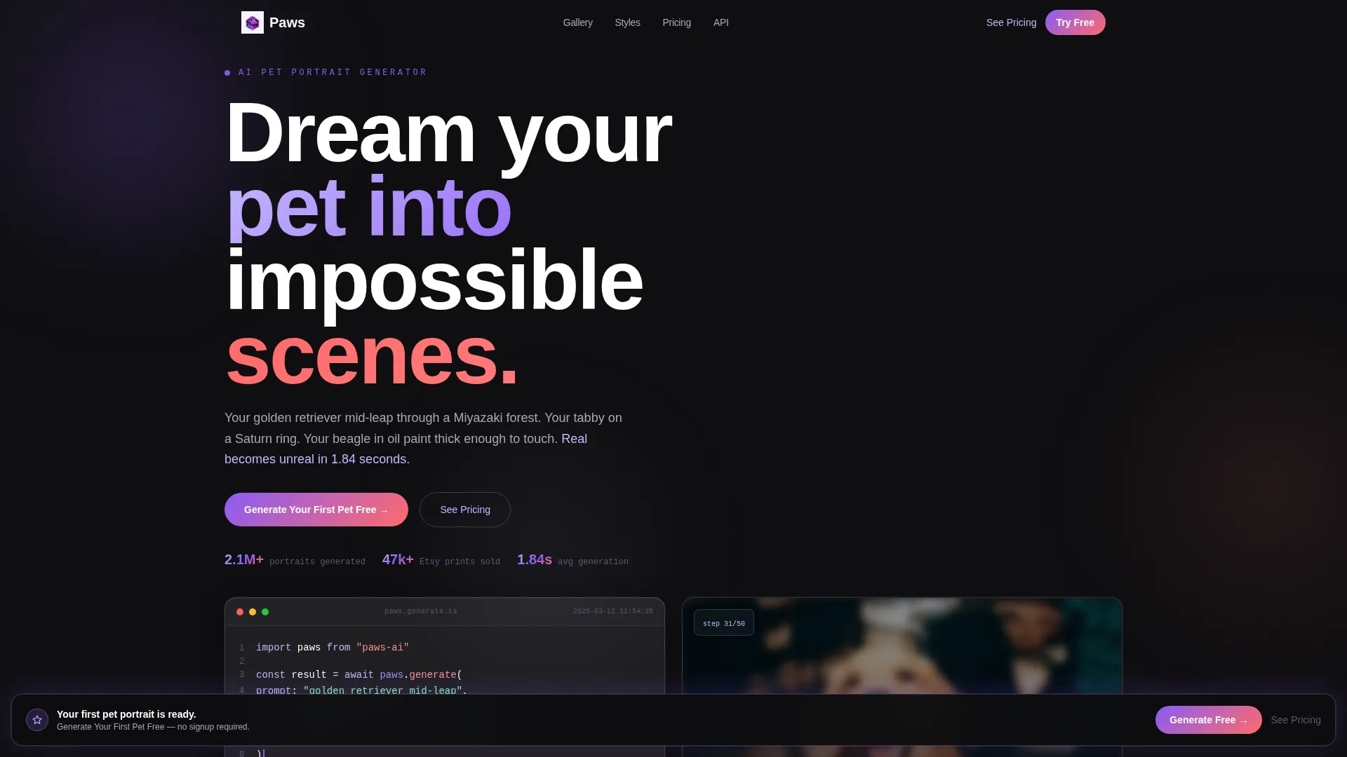 AI Pet Portrait Bento Grid Landing Page Template