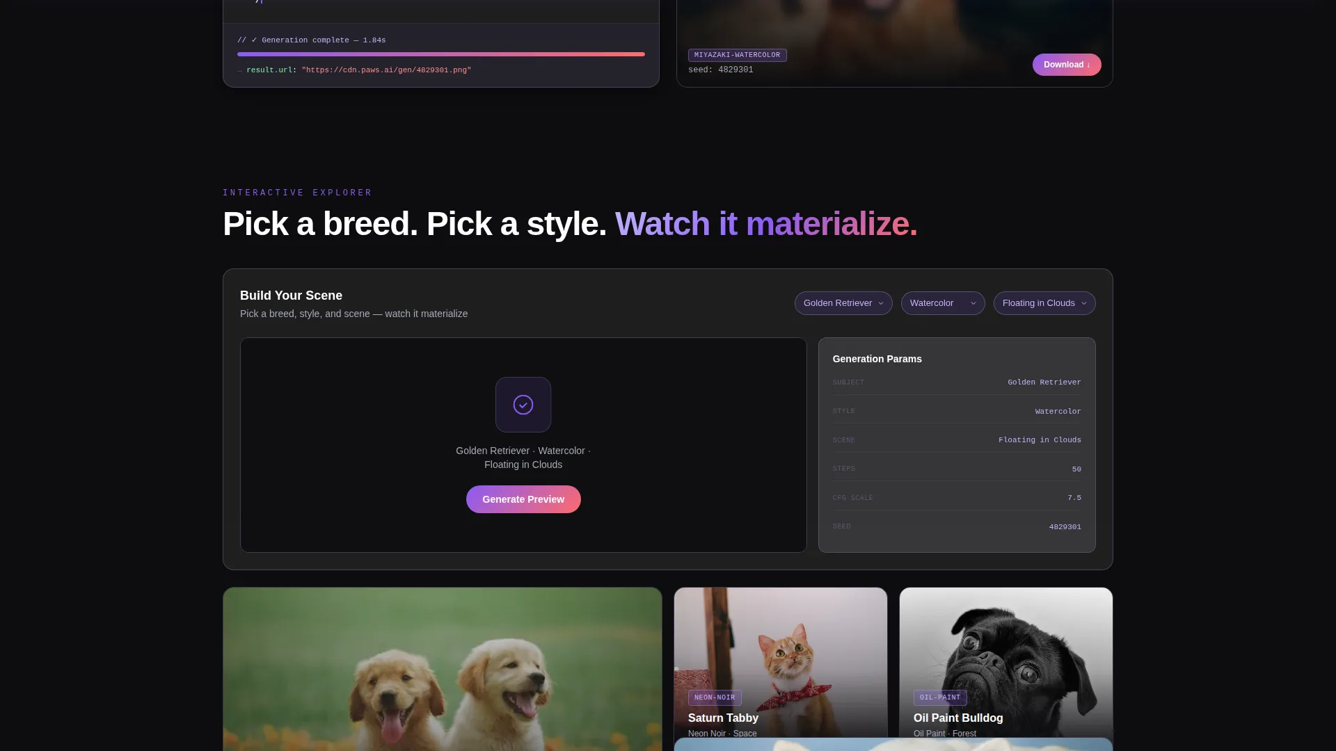 AI Pet Portrait Bento Grid Landing Page Template