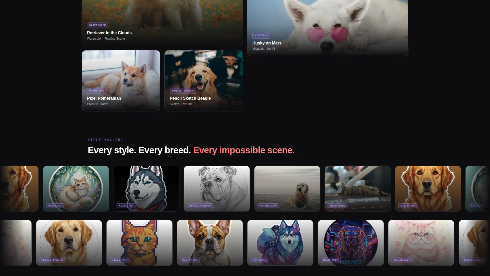 AI Pet Portrait Bento Grid Landing Page Template