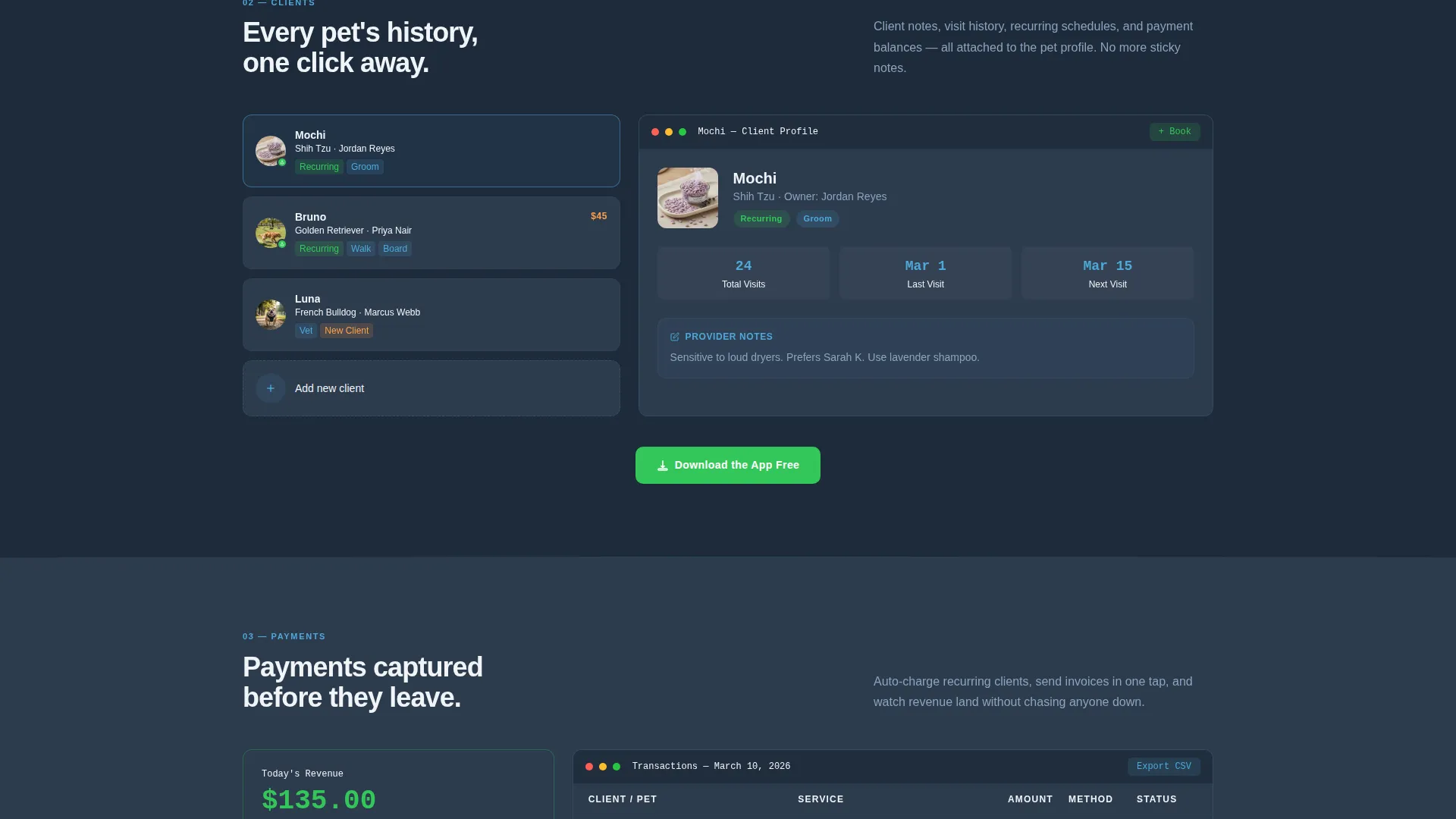 Pet Care Booking Software Landing Page Template
