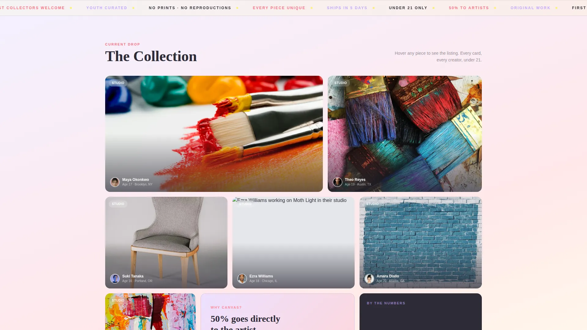 Youth Art Gallery Bento Grid Landing Page Template