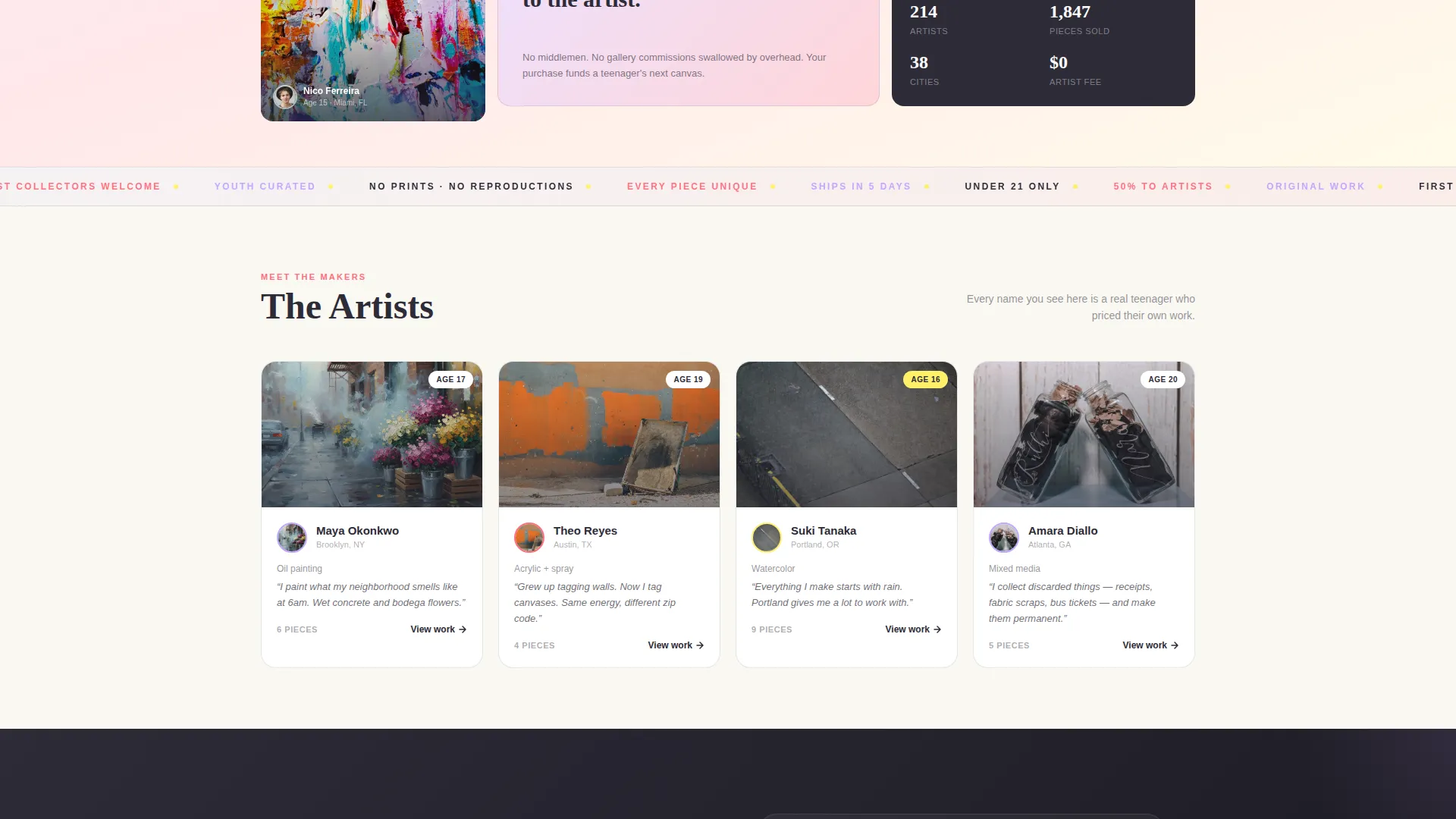 Youth Art Gallery Bento Grid Landing Page Template