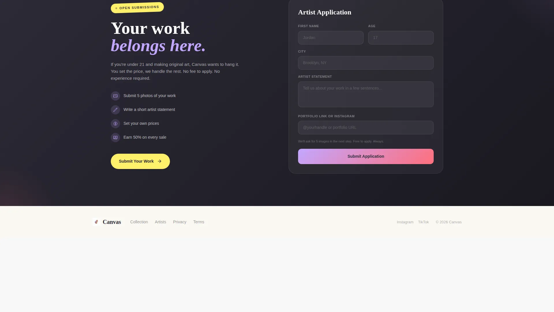 Youth Art Gallery Bento Grid Landing Page Template