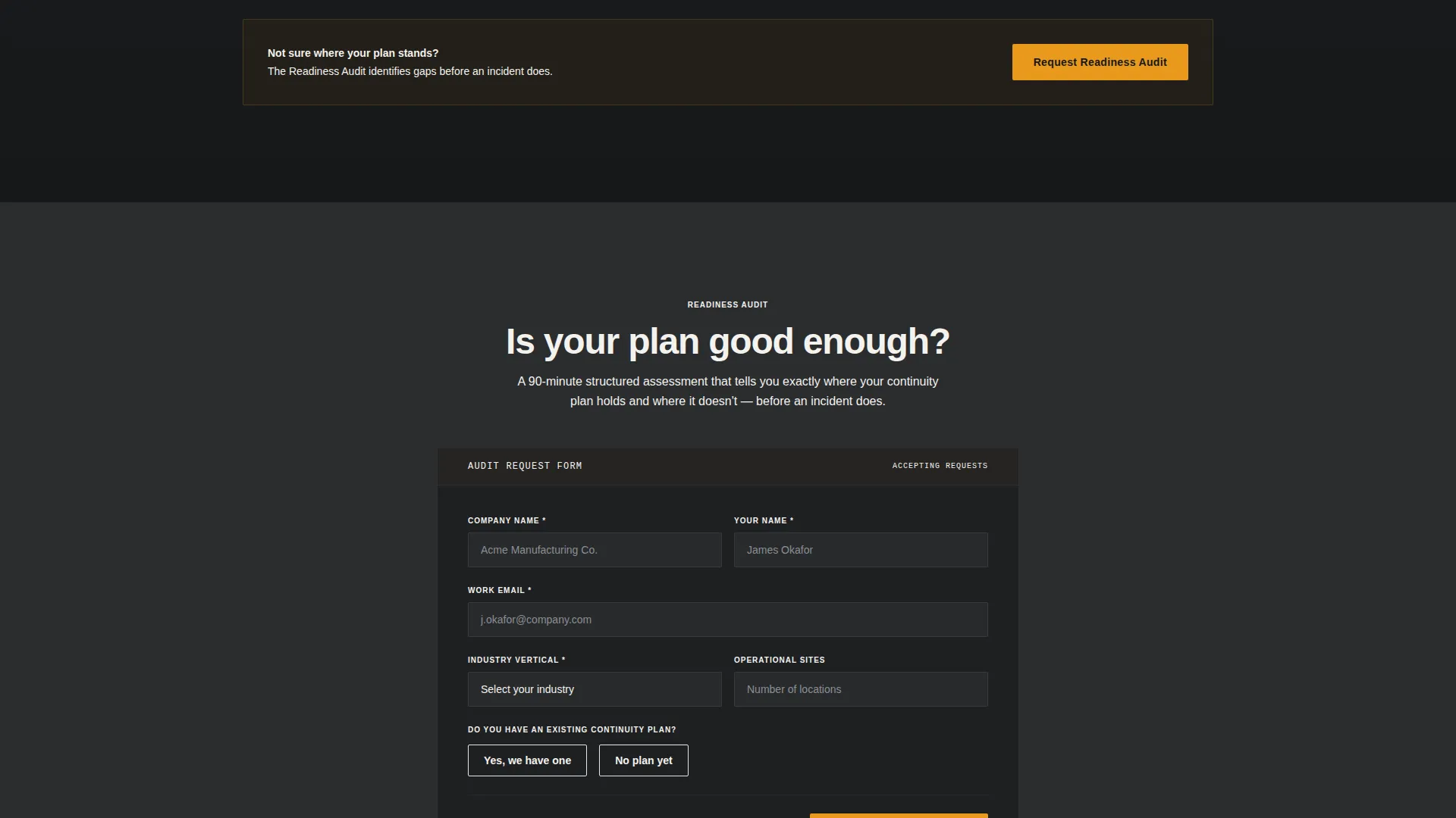 Business Continuity Planning Landing Page Template