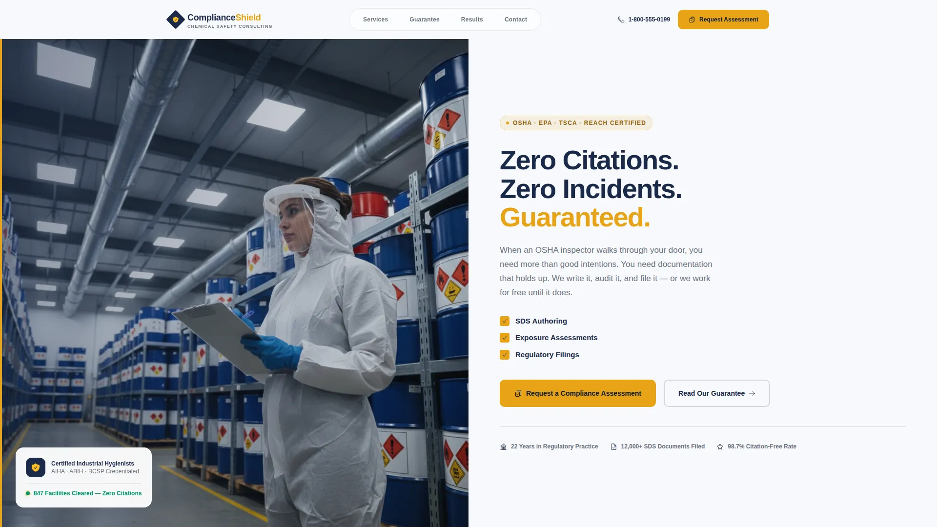 Chemical Safety Consultancy Landing Page Template