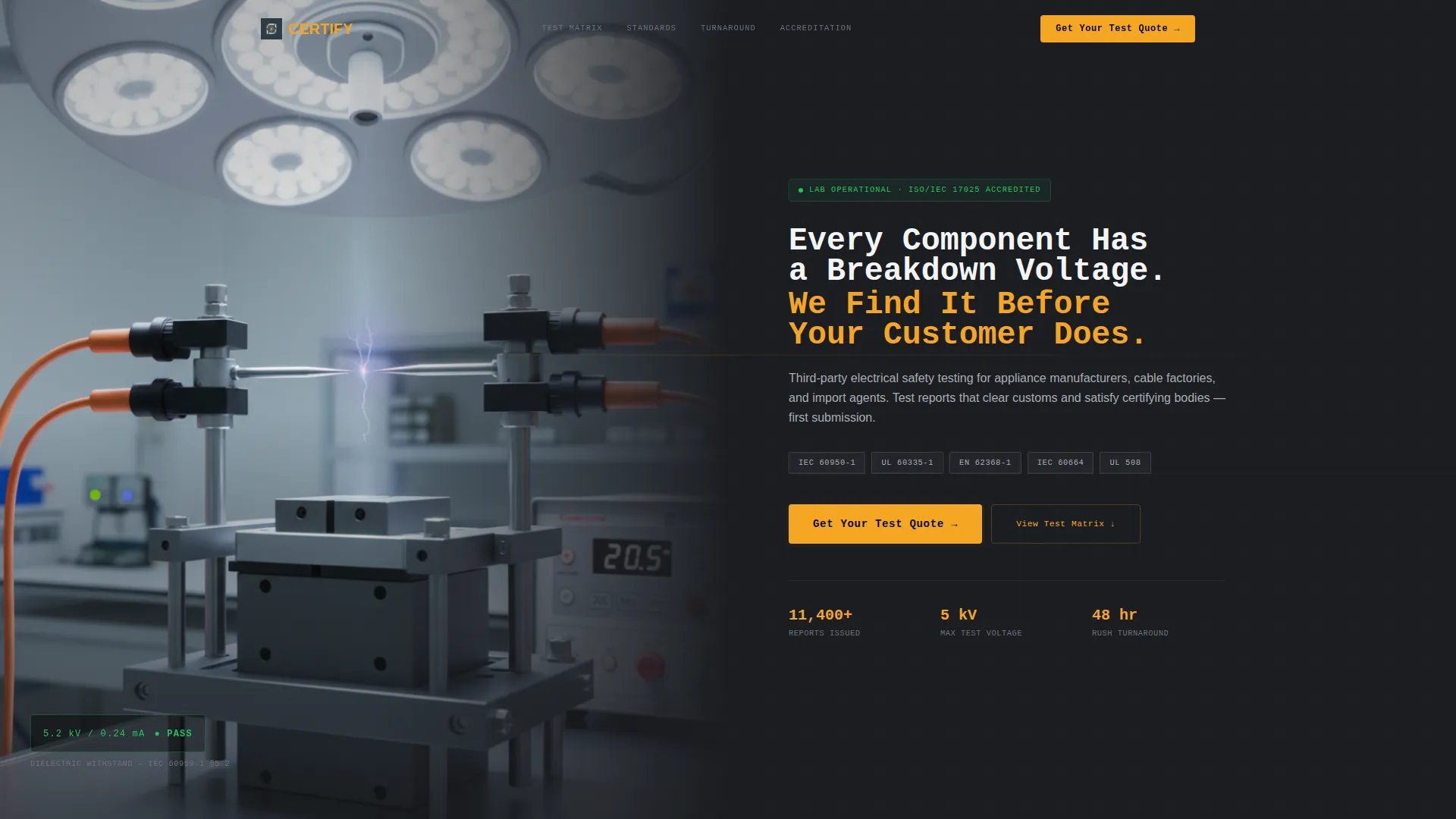 Electrical Safety Testing Lab Landing Page Template
