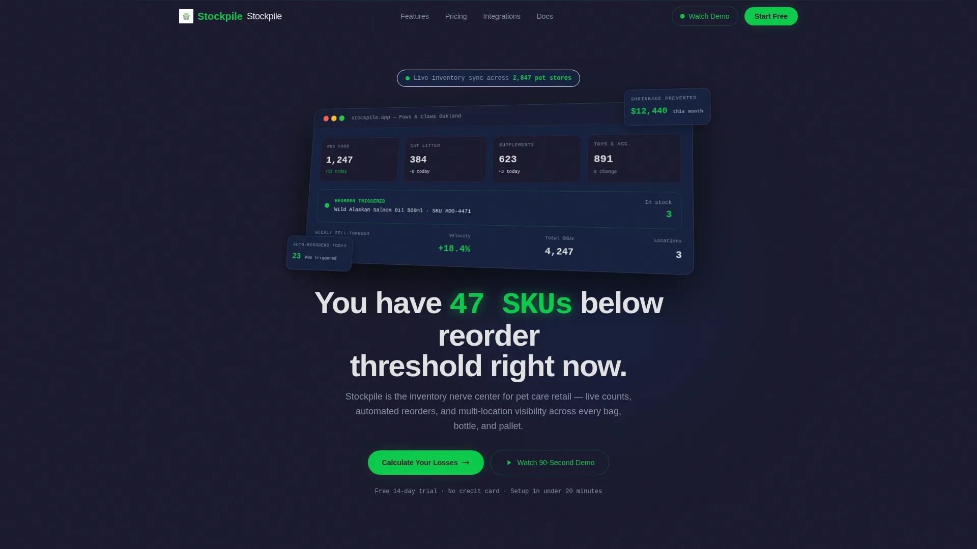 Pet Care Inventory Management Landing Page