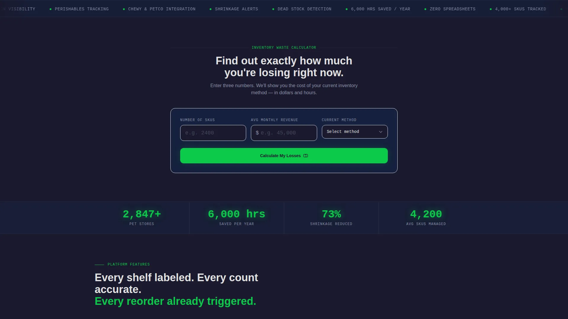 Pet Care Inventory Management Landing Page