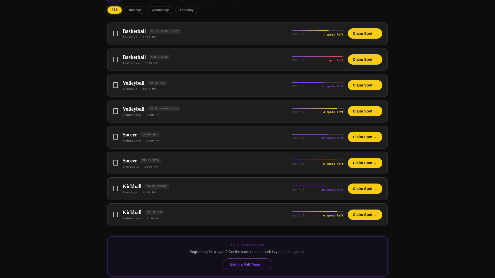 Adult Rec League Landing Page Template