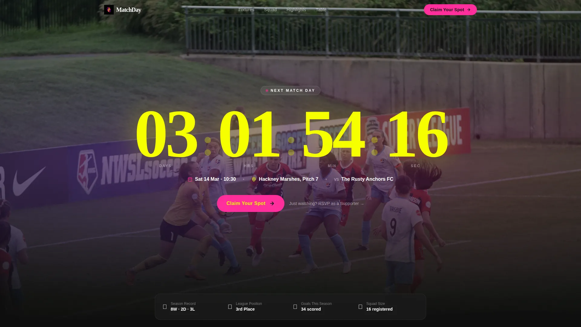 Sports Club Event Registration Landing Page