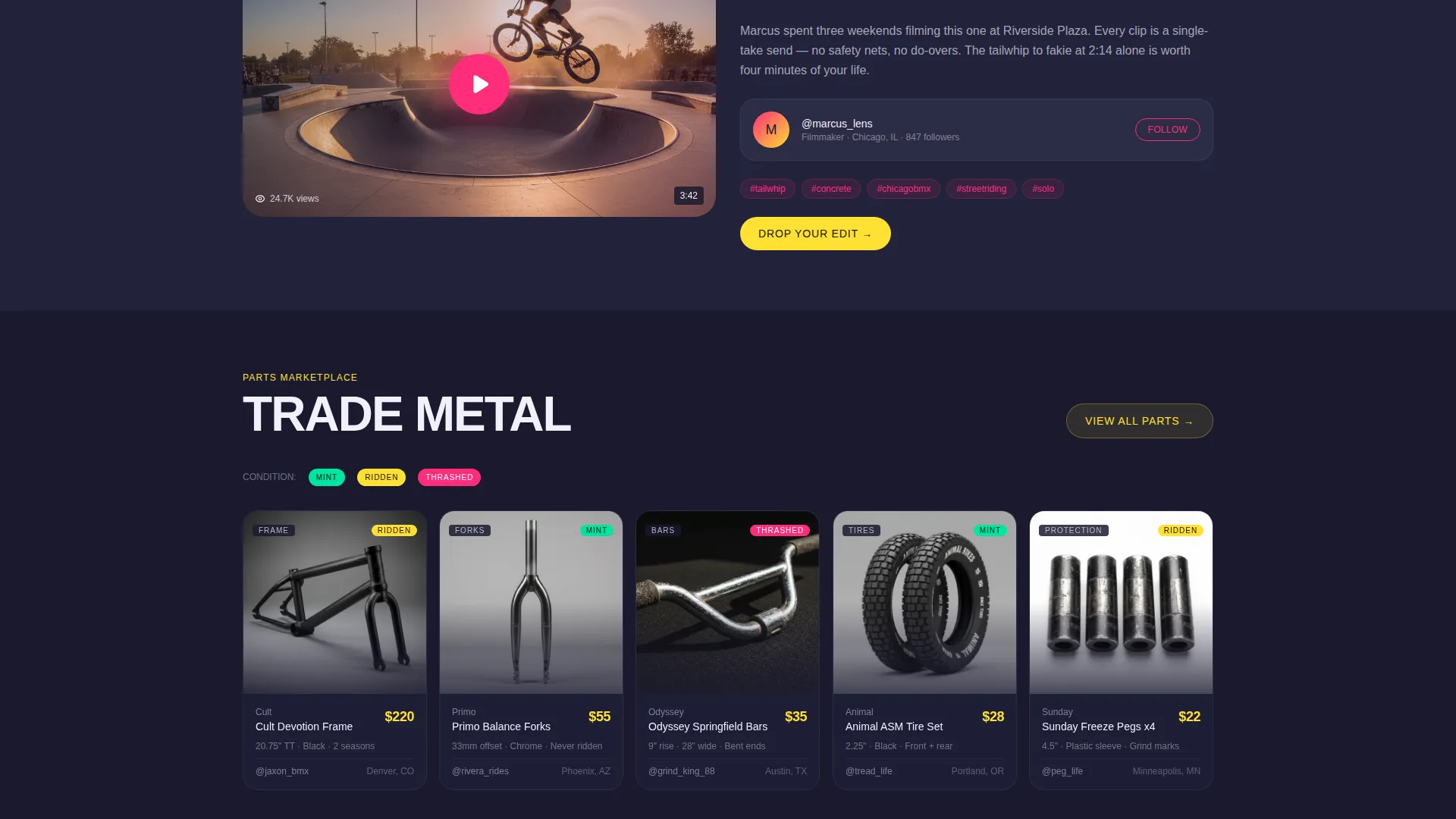 BMX Landing Page Template - Ride, Trade & Film