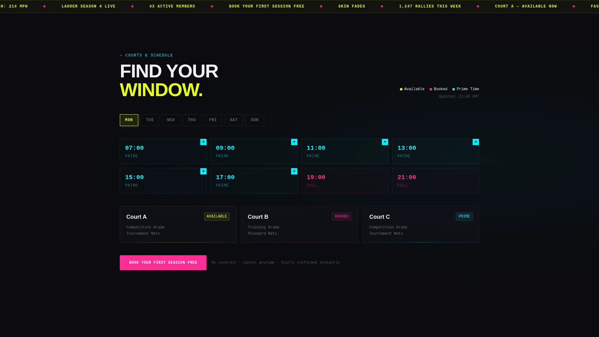Badminton Club Landing Page Template with Neon Design