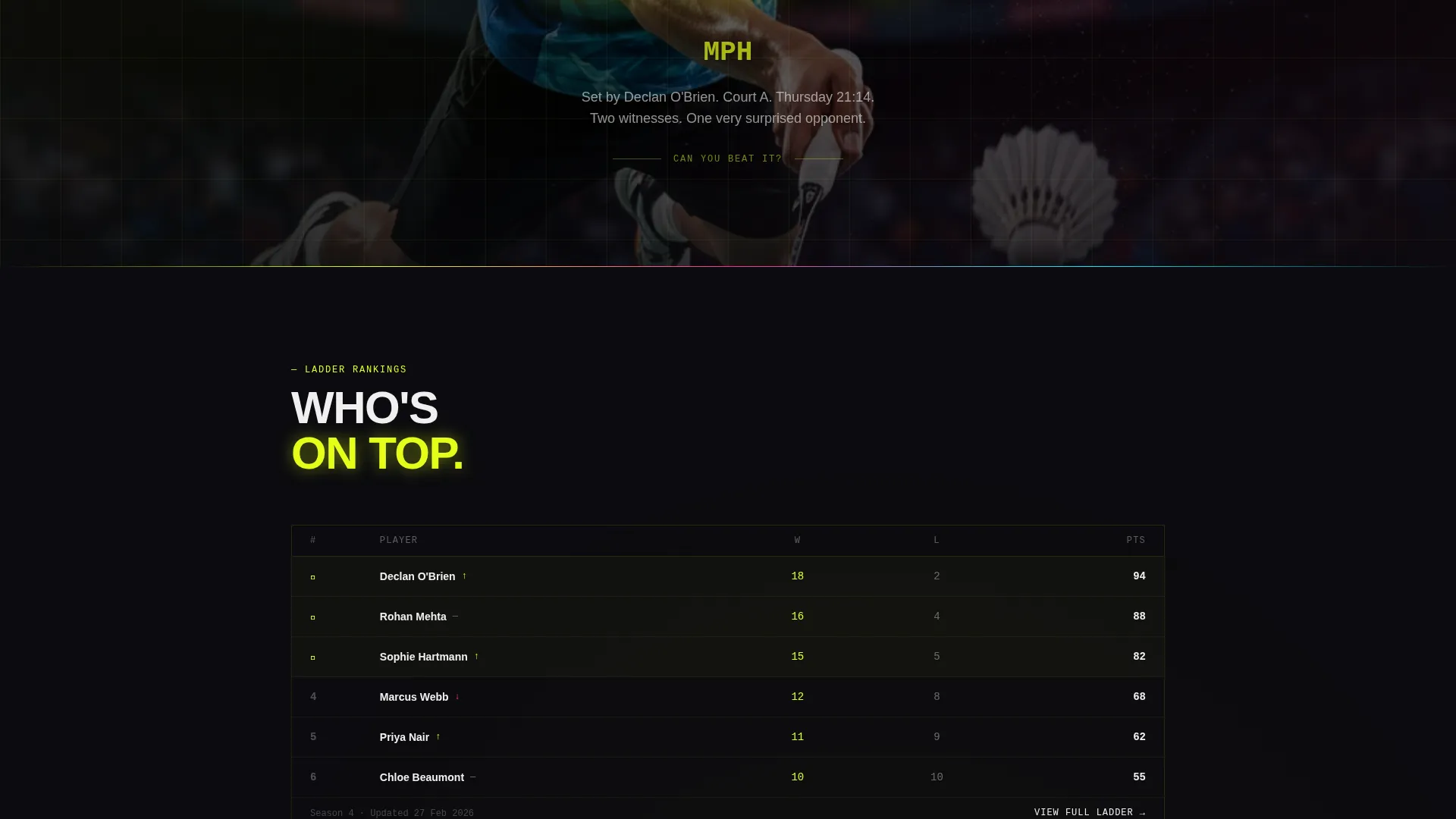 Badminton Club Landing Page Template with Neon Design