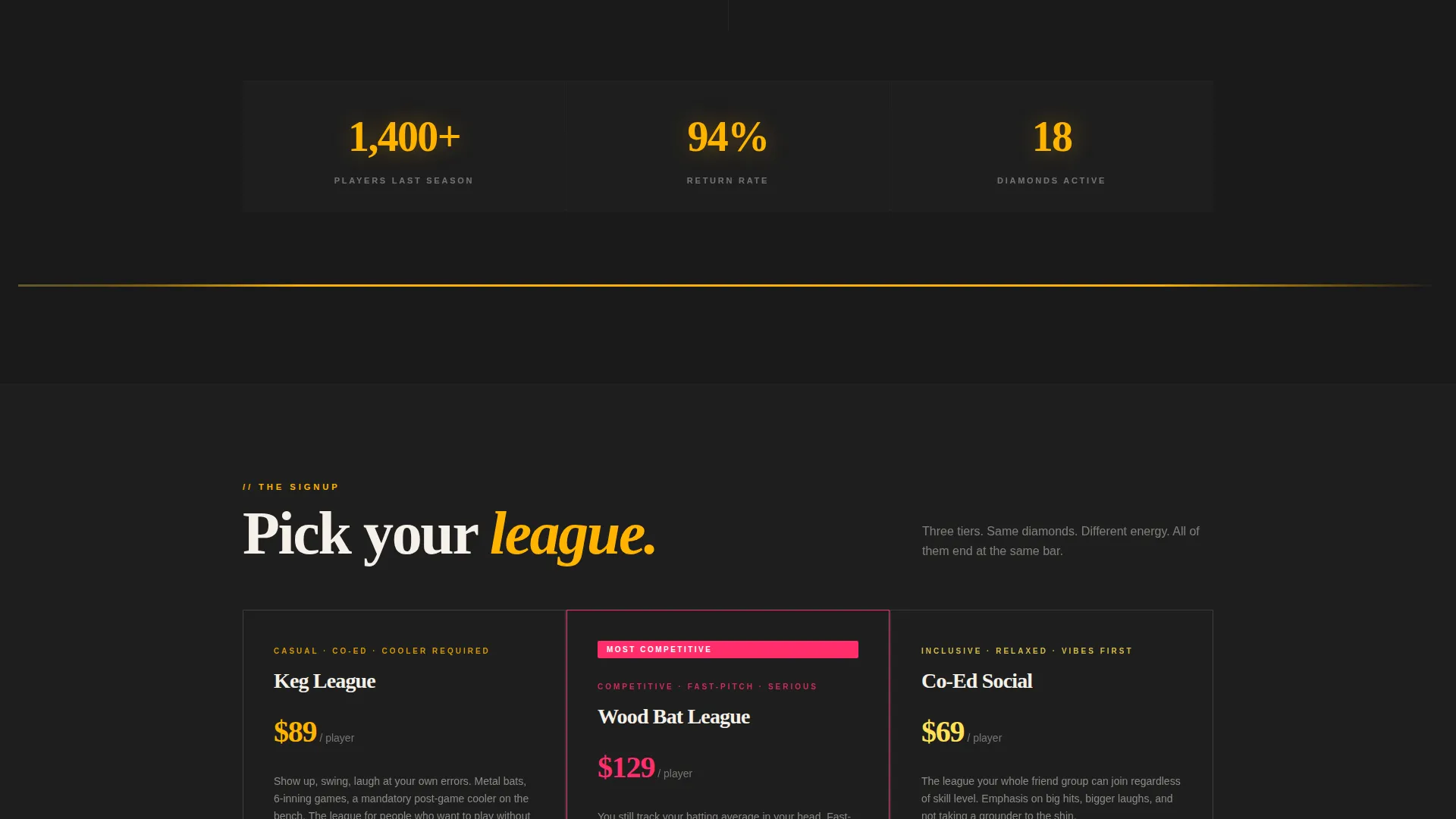 Baseball Recreational League Landing Page Template