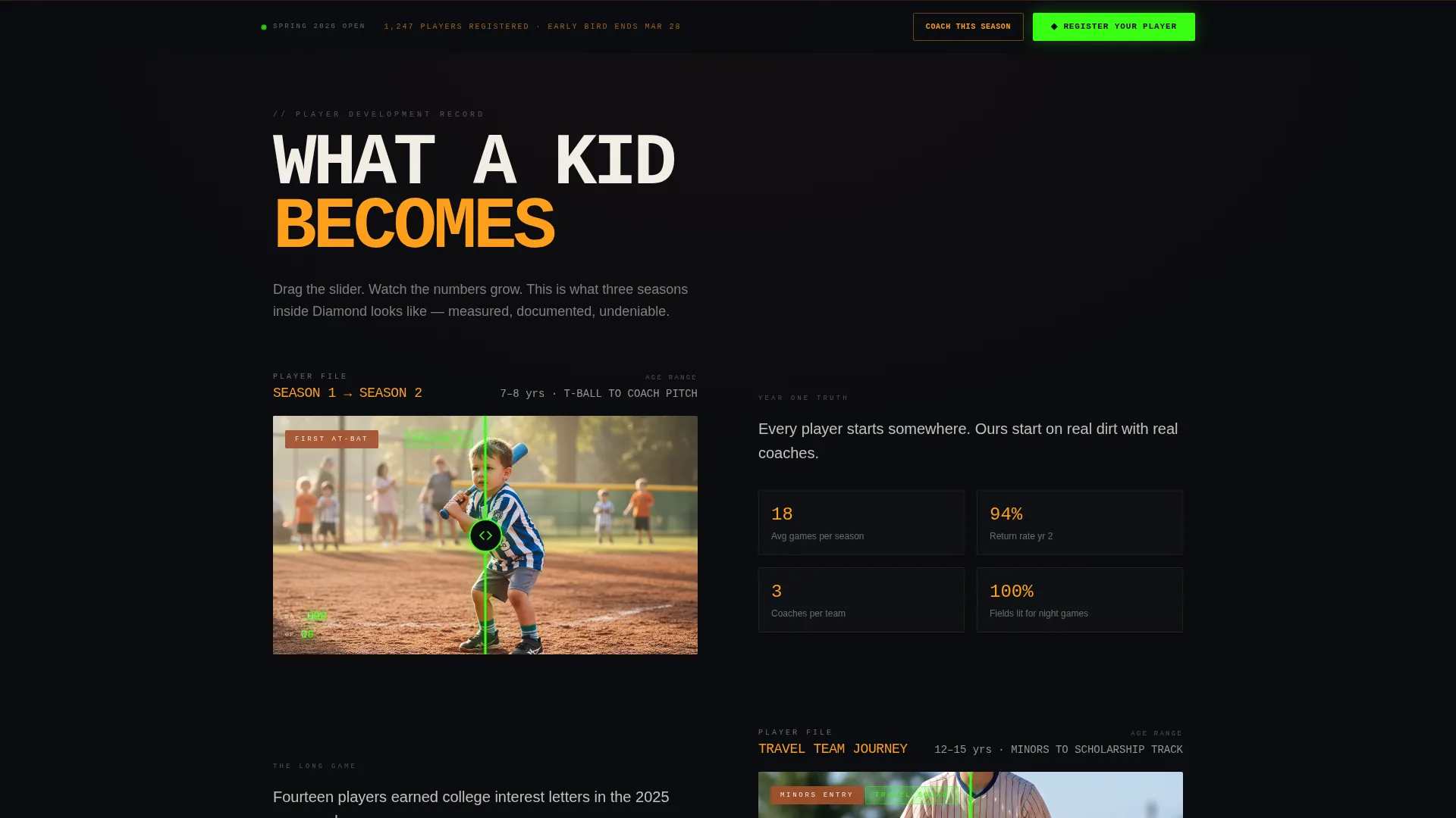 Baseball Youth League Landing Page Template