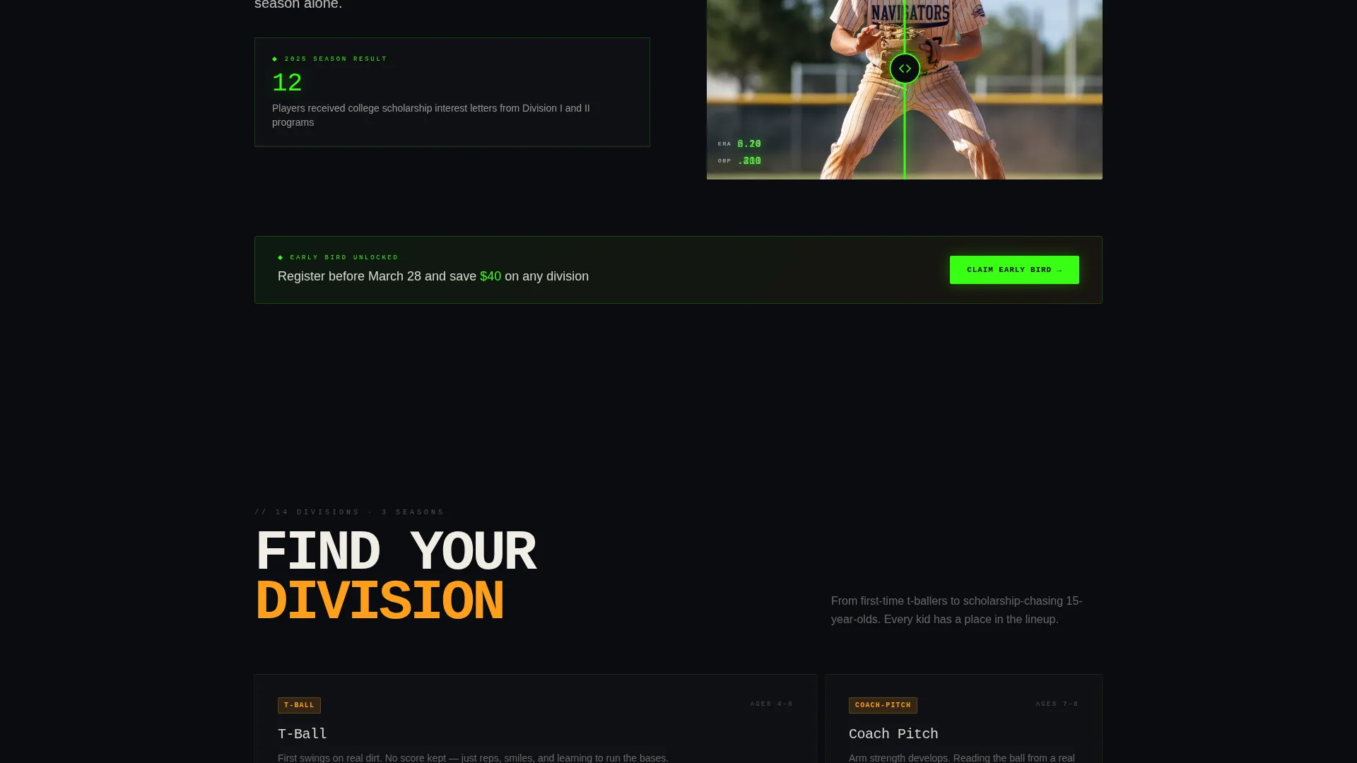 Baseball Youth League Landing Page Template