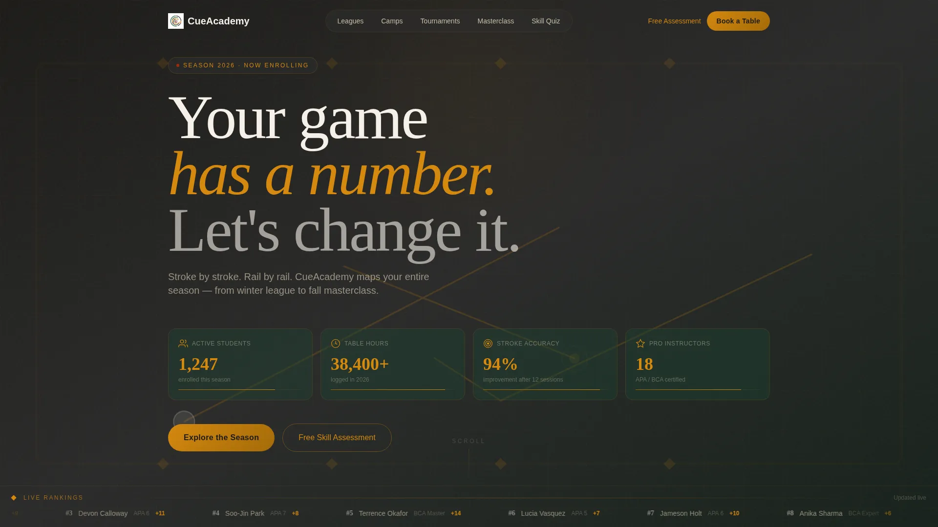 Billiards Academy Landing Page Template