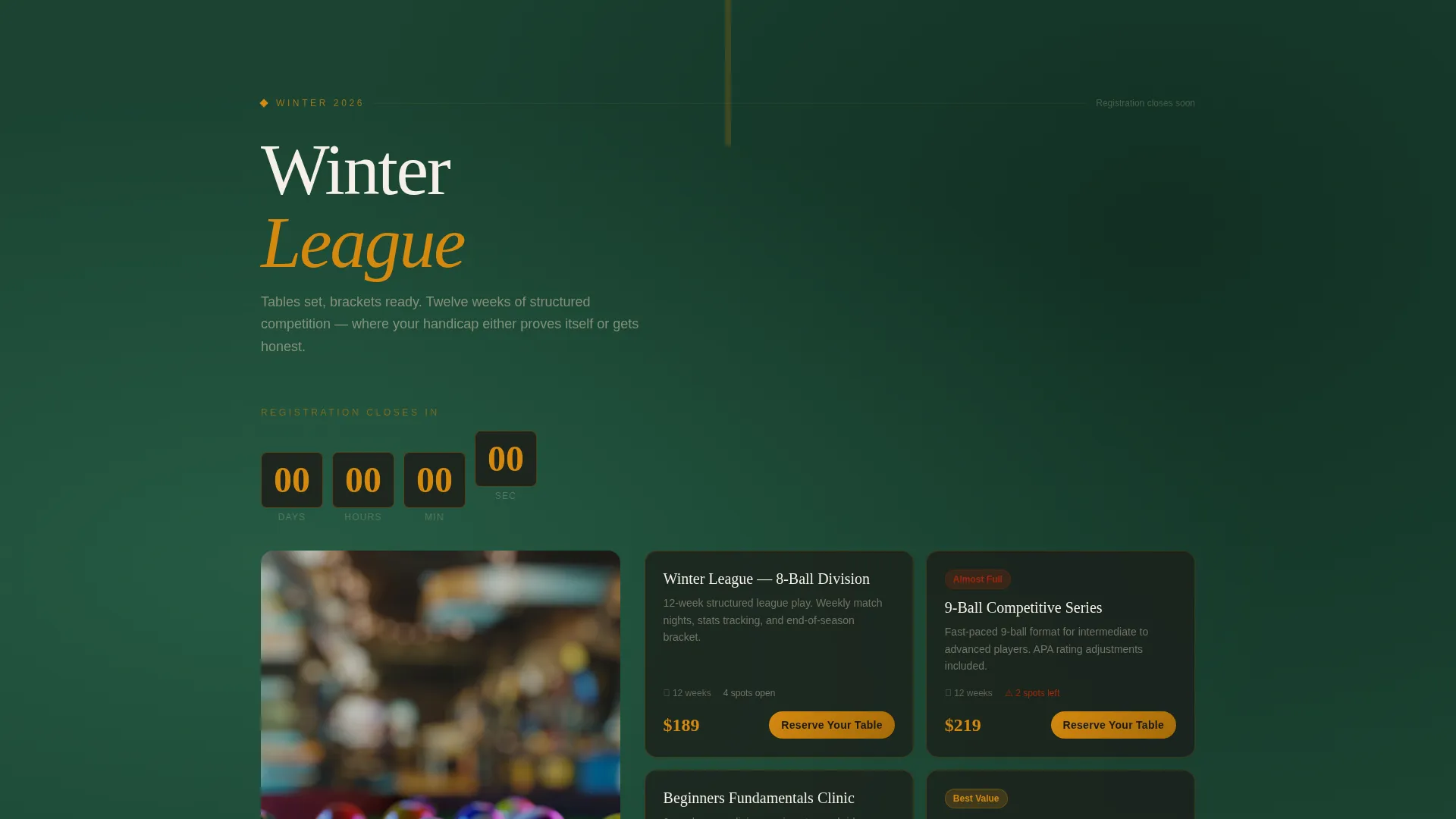 Billiards Academy Landing Page Template