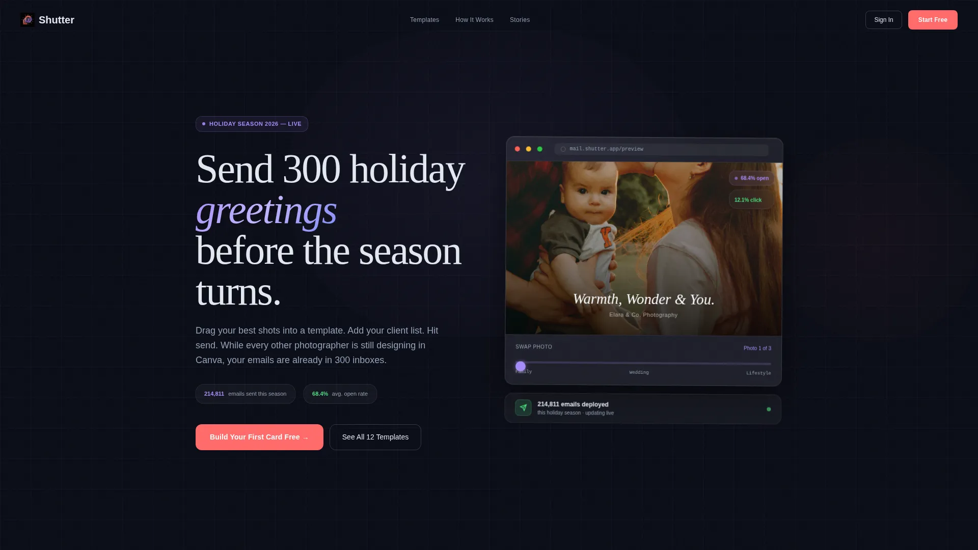 Photography Holiday Greeting Email Landing Page