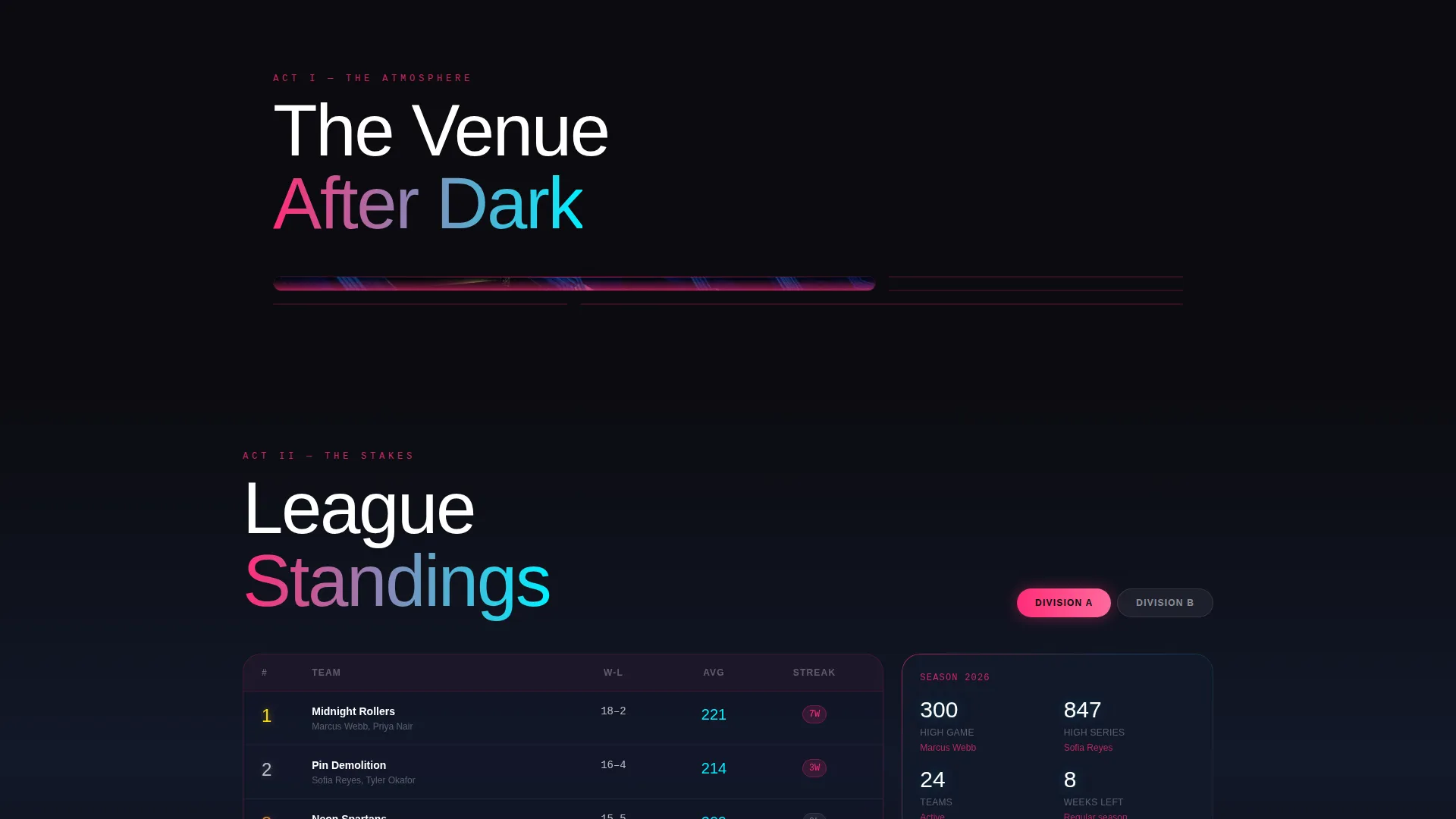Electric Bowling Club Landing Page Template
