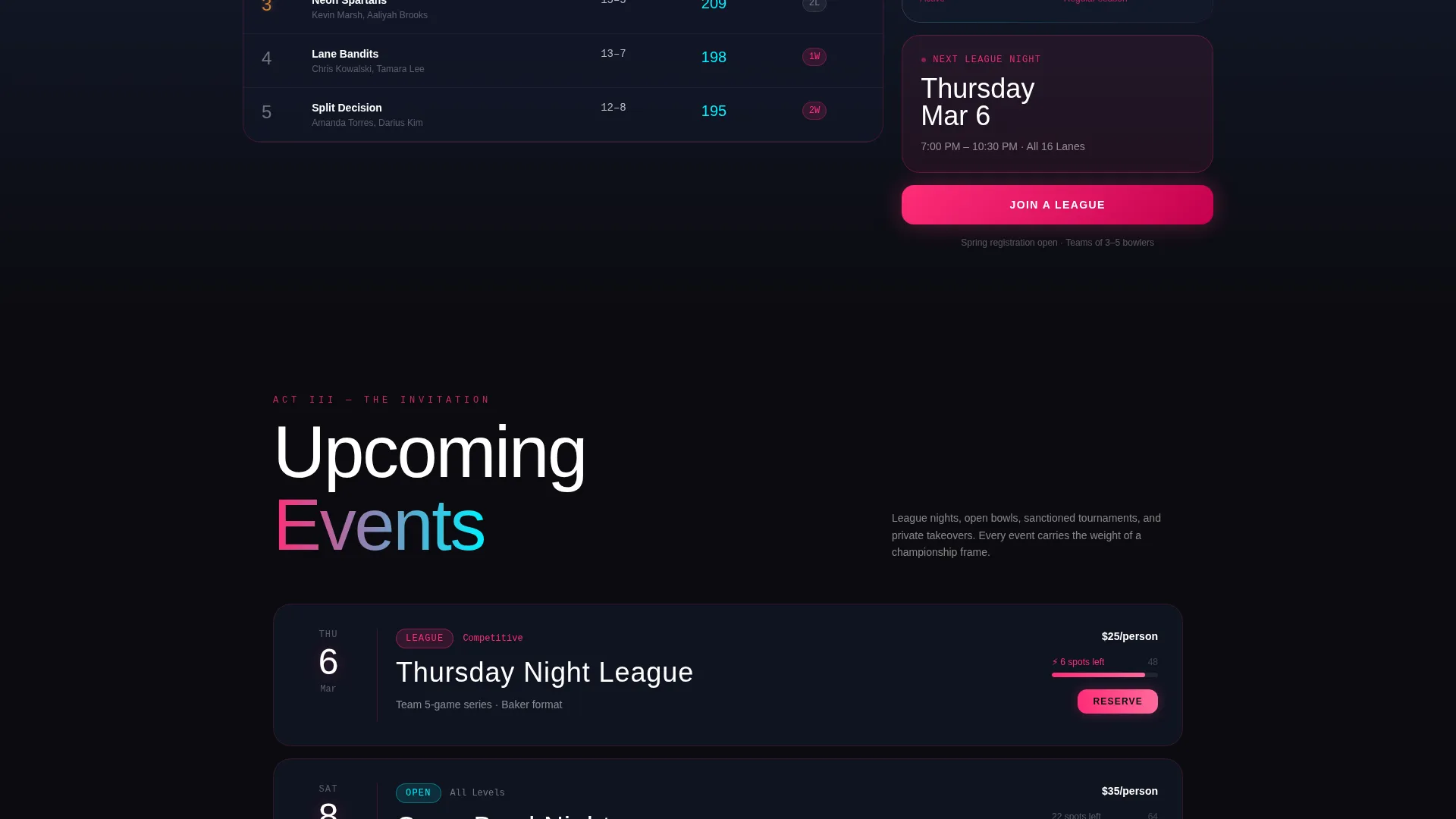 Electric Bowling Club Landing Page Template
