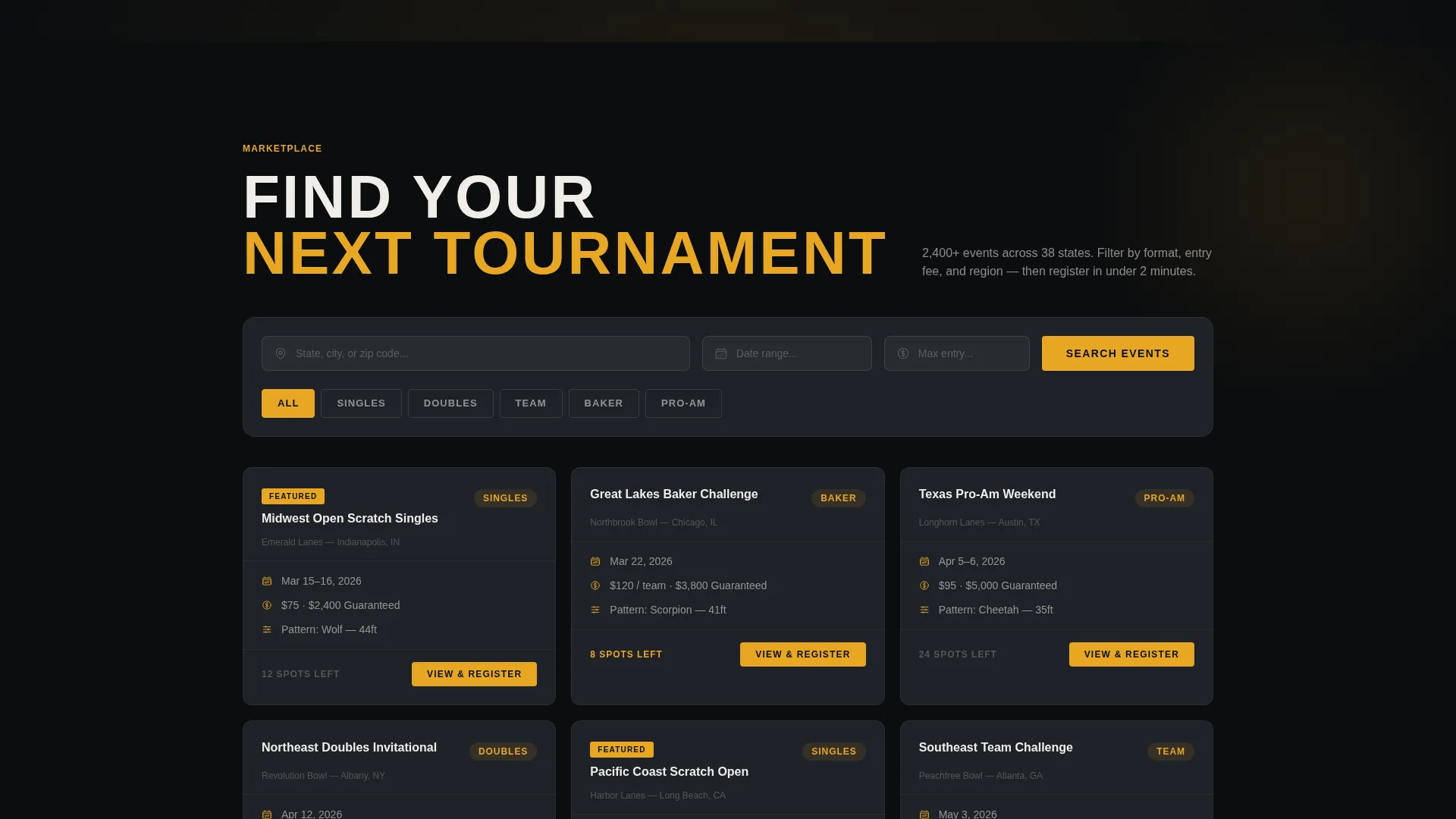 Cinematic Bowling Tournament Landing Page Template