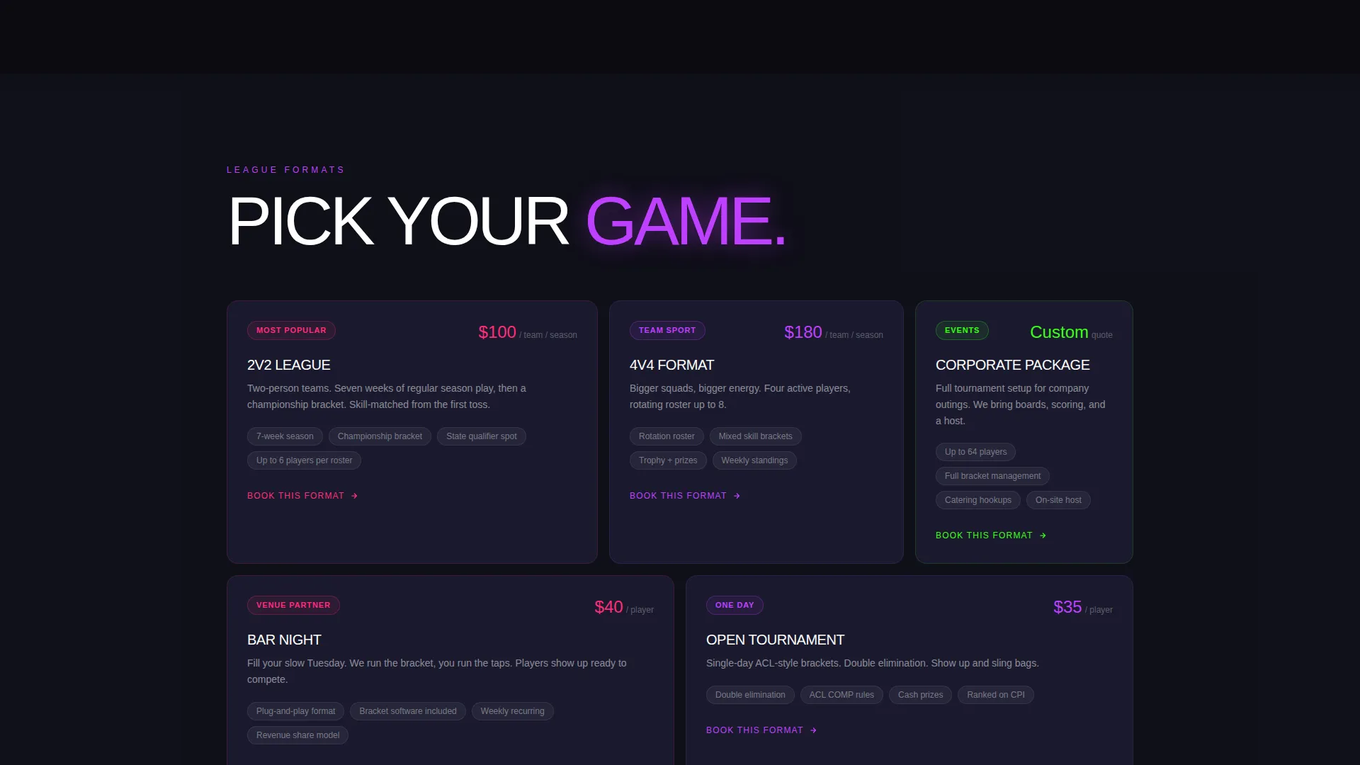 Cornhole Booking Website Template