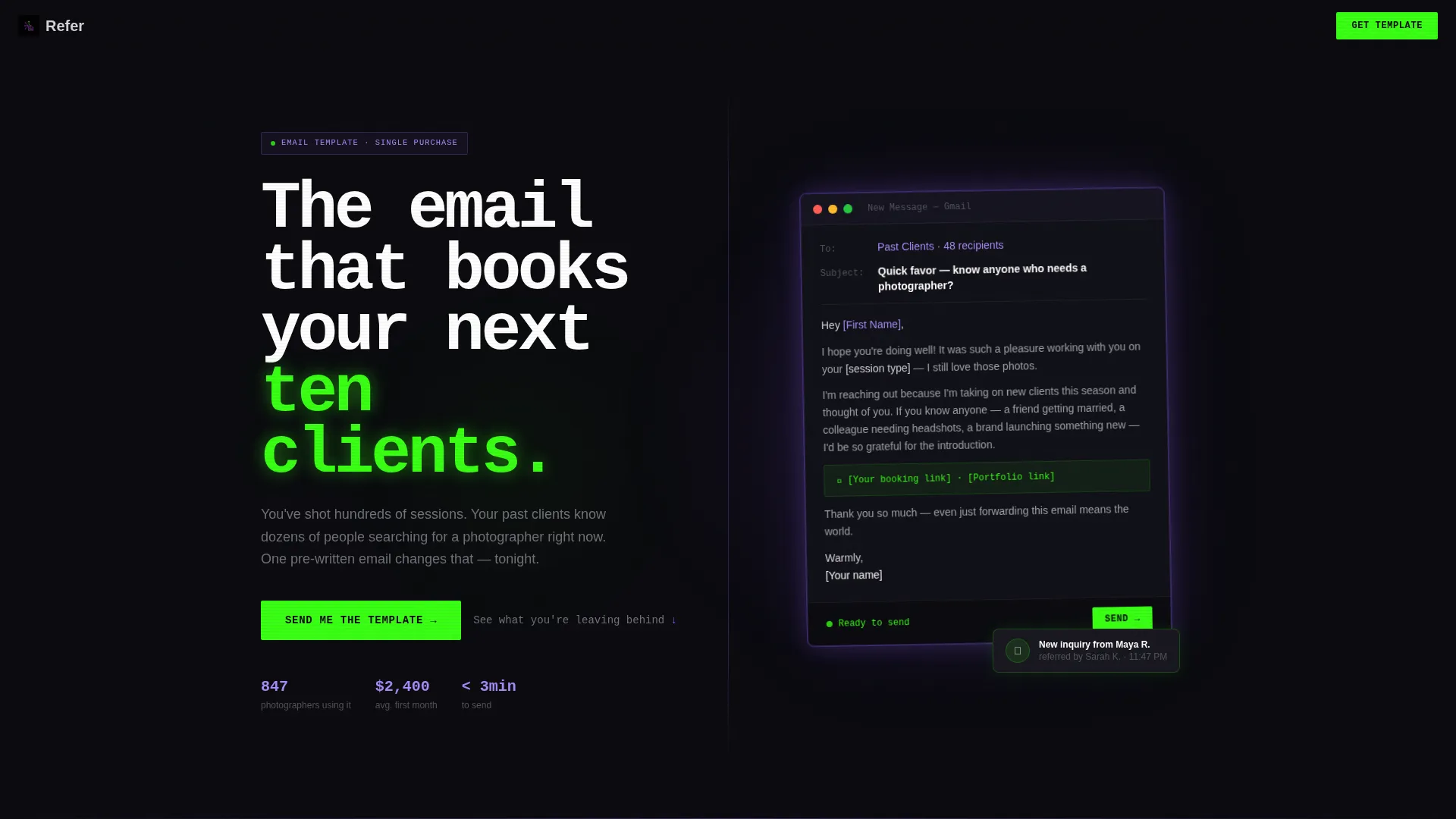 Photography Referral Request Email Landing Page