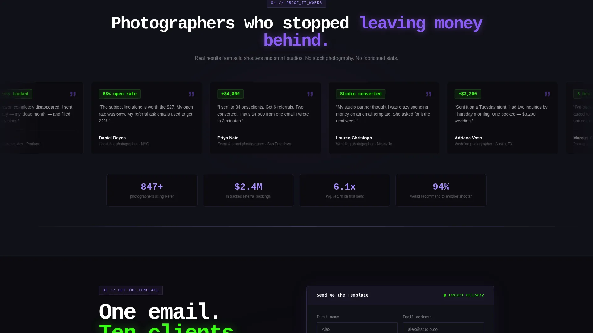 Photography Referral Request Email Landing Page