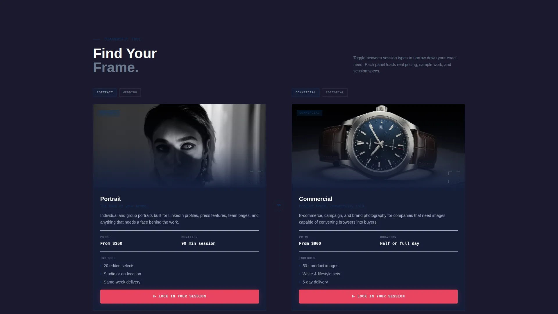 Photography Studio 404 Error Portfolio Discovery Website Template
