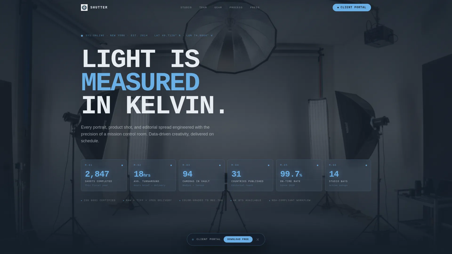 Data-Driven Photography Studio Metrics & Team Website Template