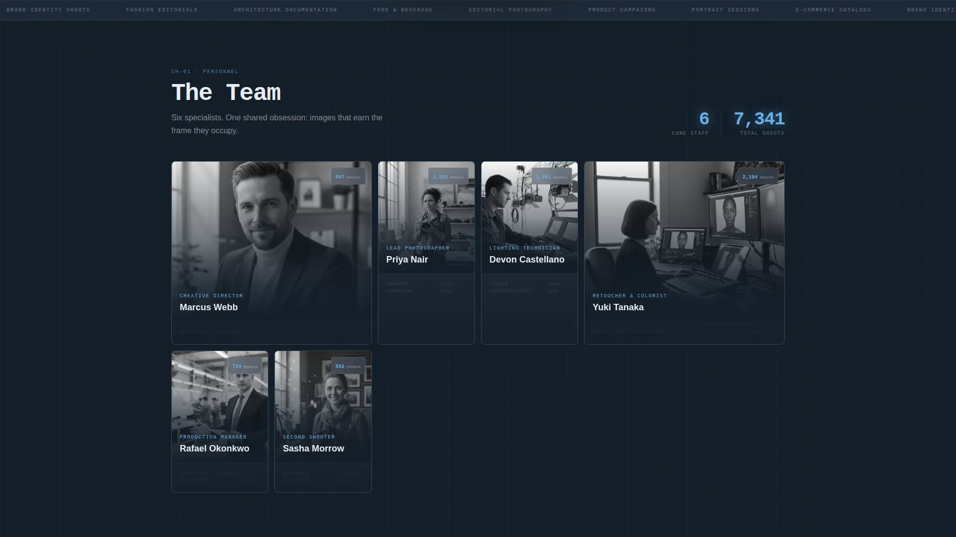 Data-Driven Photography Studio Metrics & Team Website Template