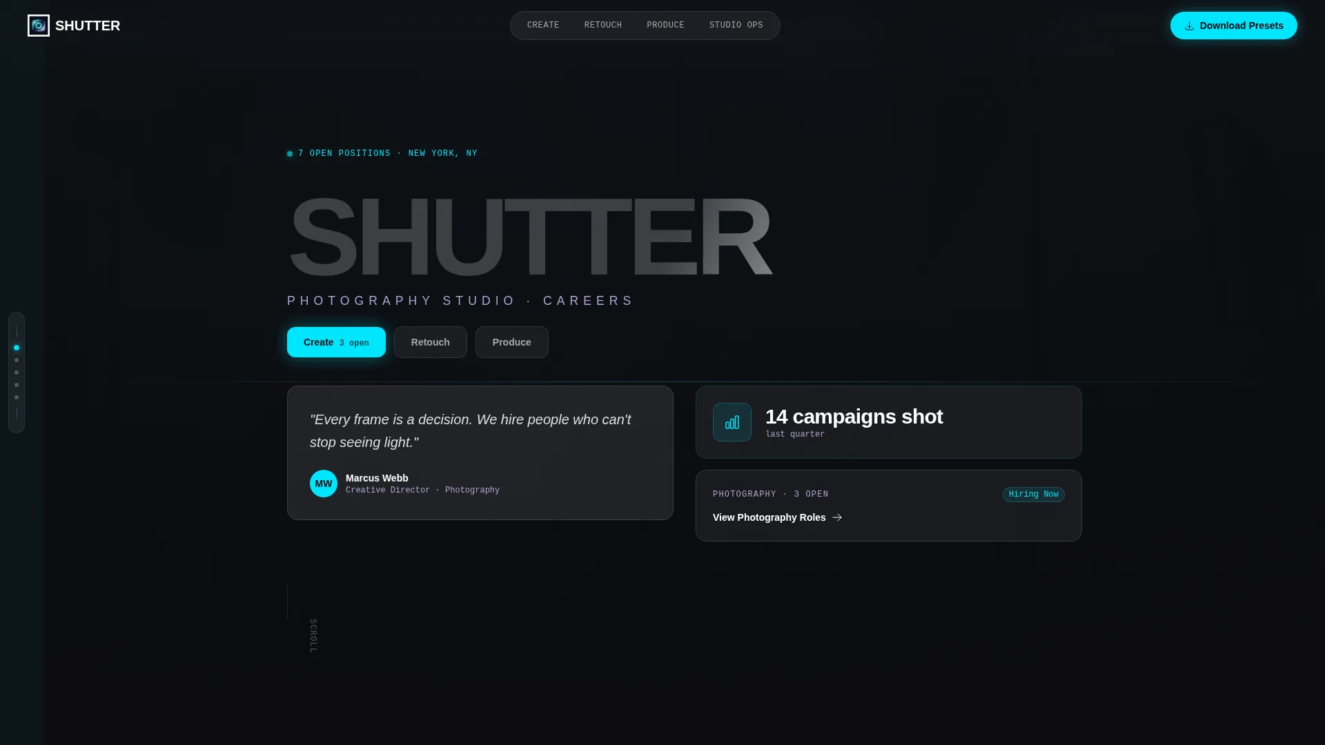 Photography Studio Careers & Department Roles Website Template