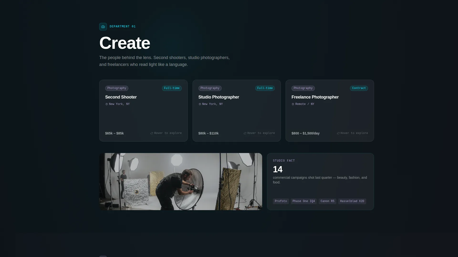 Photography Studio Careers & Department Roles Website Template