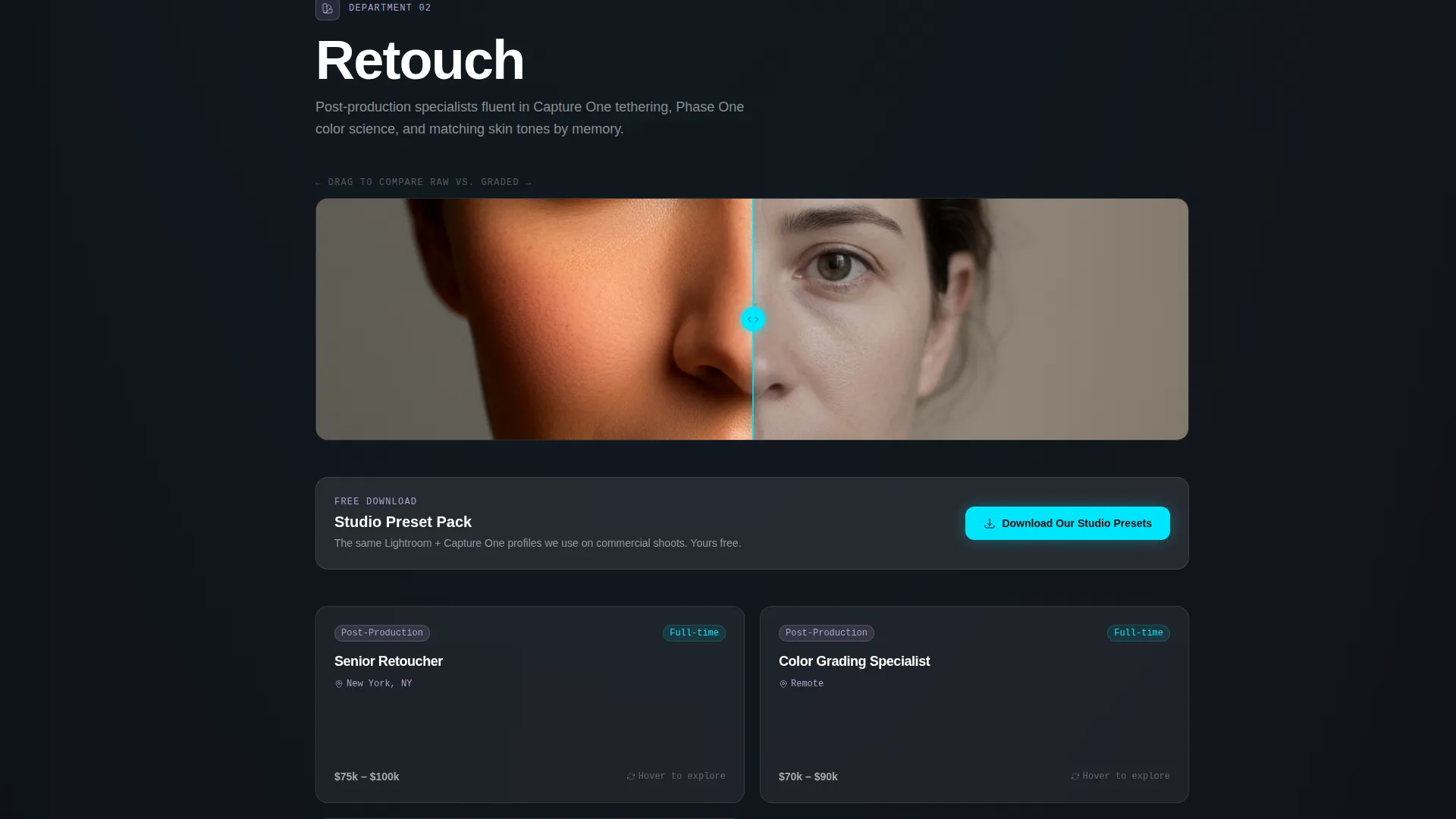 Photography Studio Careers & Department Roles Website Template