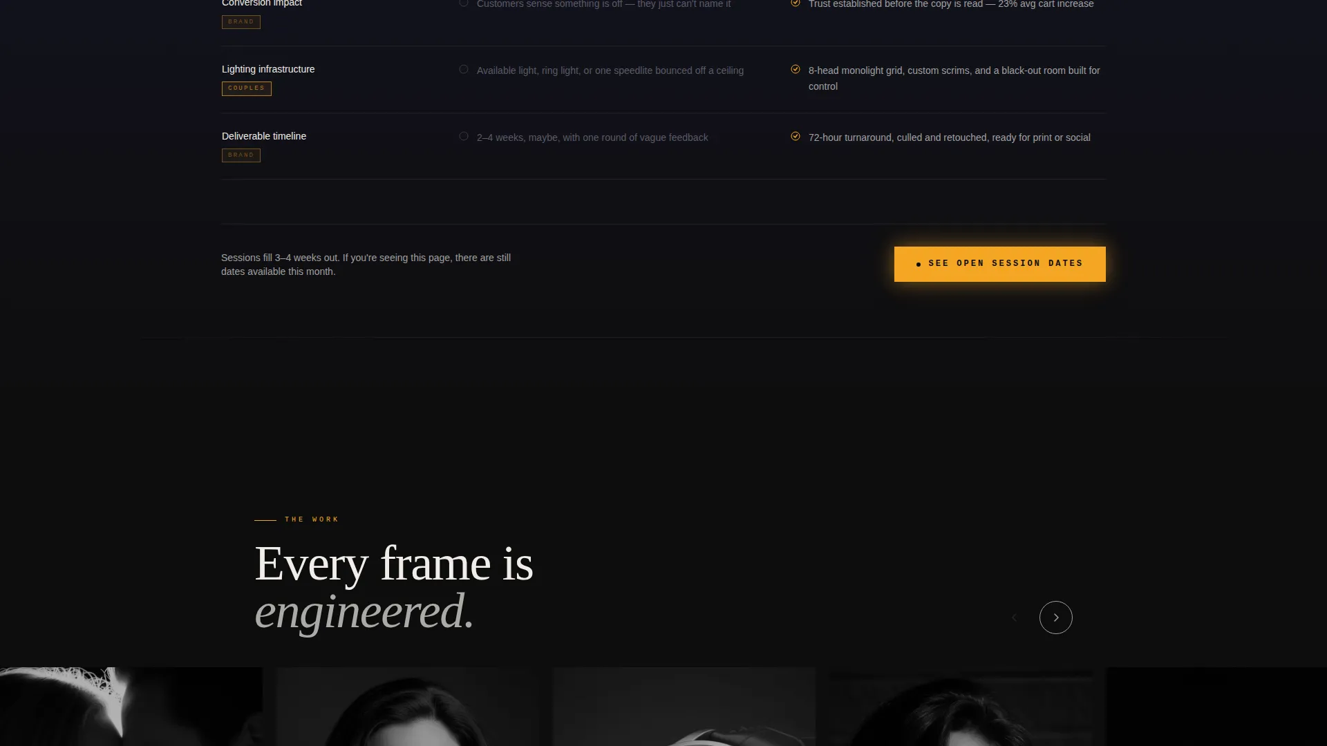 Commercial Photography Studio Problem-to-Solution Website Template