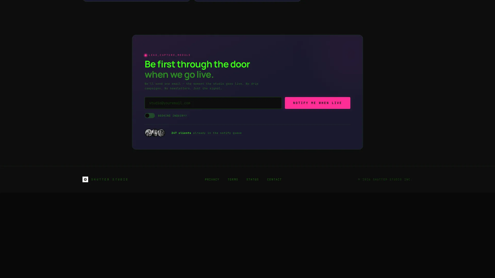 Photography Studio Site Maintenance Live Status Website Template