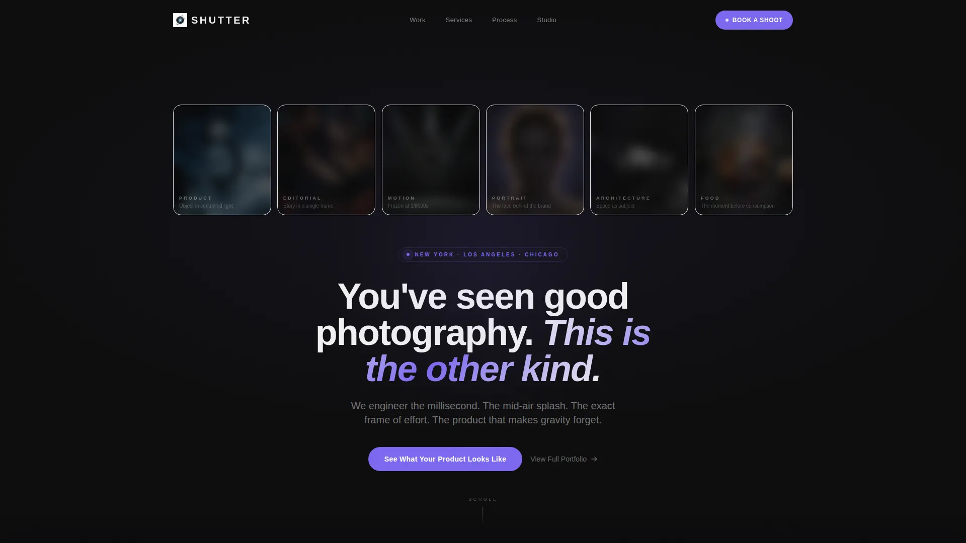 Dark-Theme Photography Studio Reveal Website Template