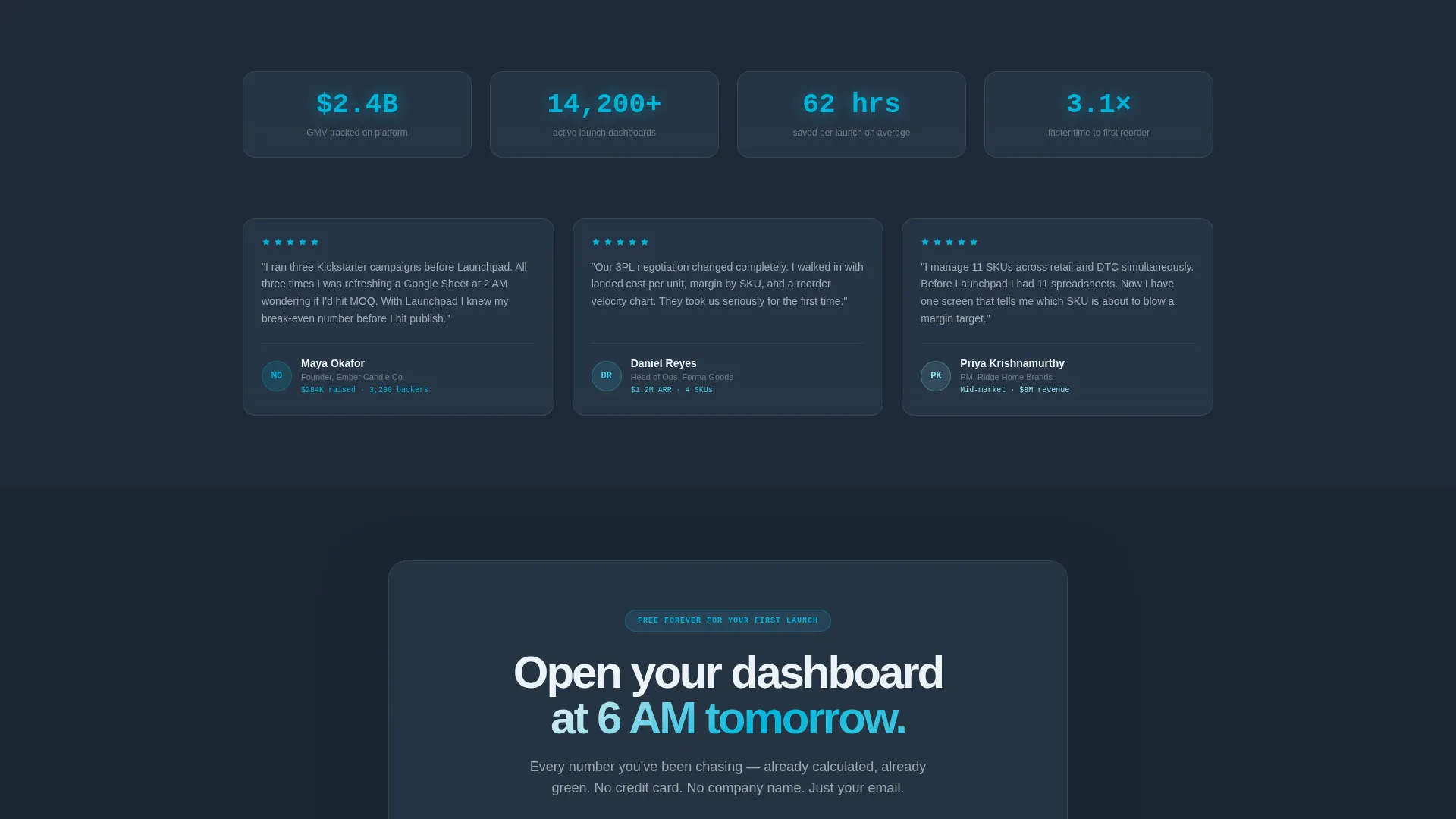 Product Launch Dashboard Landing Page Template