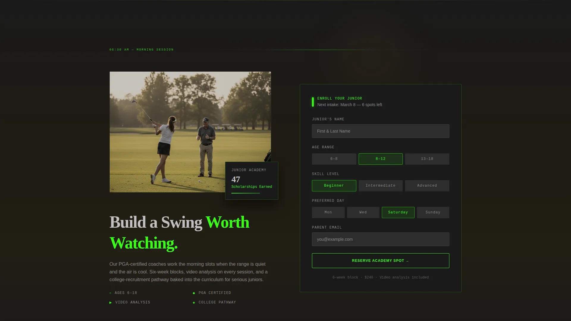 Golf Club & Course Specialist Booking Website Template