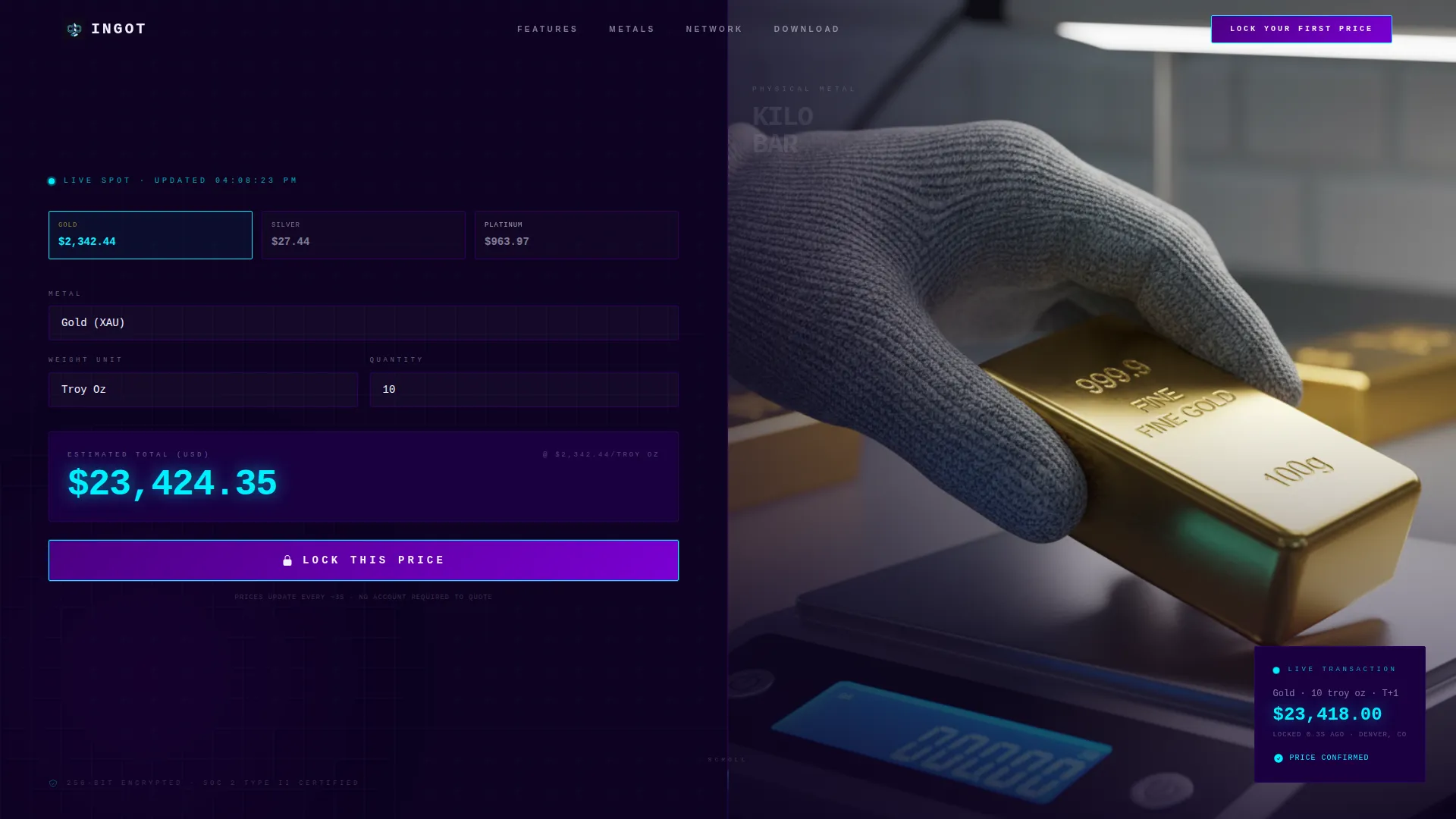 Precious Metals Booking System Landing Page Template